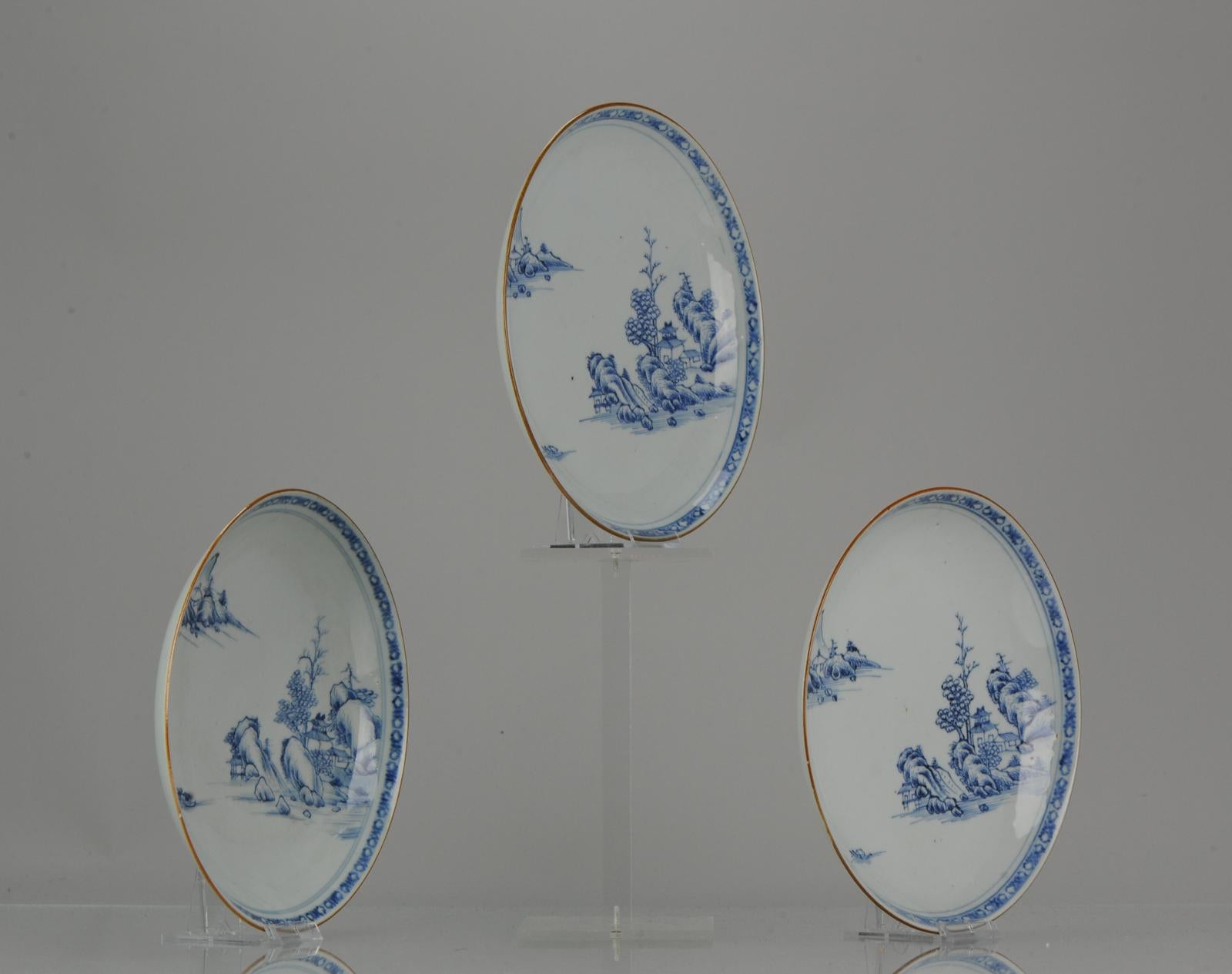 #3 Antique 18th C Chinese Porcelain Qianlong Blue and White Plates Landscape For Sale 3