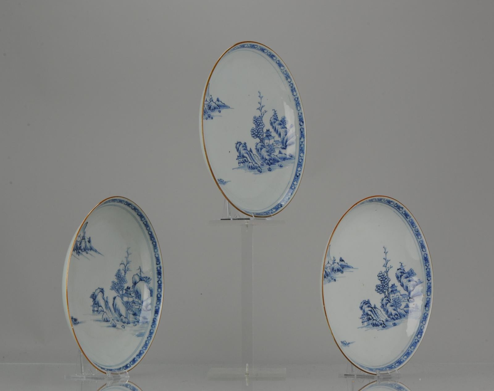 #3 Platos antiguos del siglo XVIII de porcelana china Qianlong azul y blanca Paisaje en venta 2