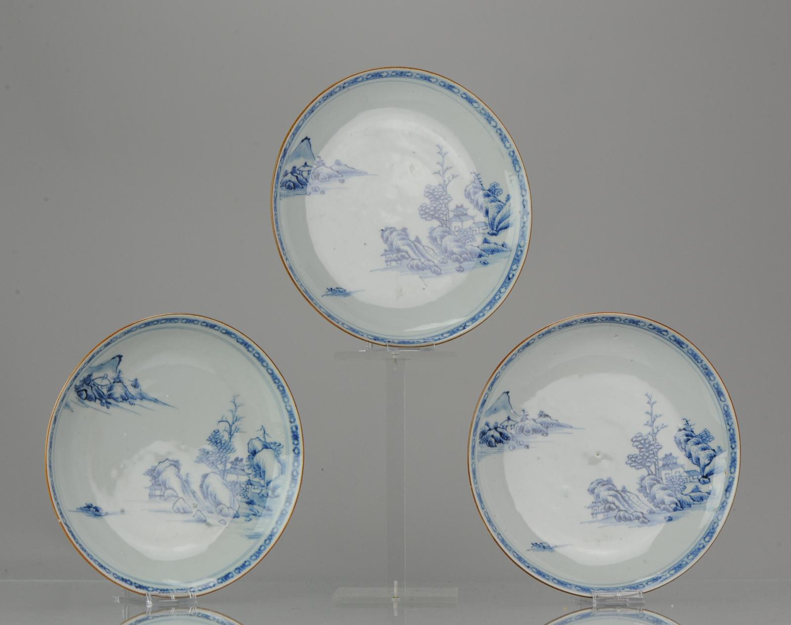 #3 Antique 18th C Chinese Porcelain Qianlong Blue and White Plates Landscape For Sale 4