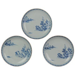 #3 Assiettes anciennes Qianlong bleues et blanches en porcelaine chinoise du 18ème siècle - Paysage