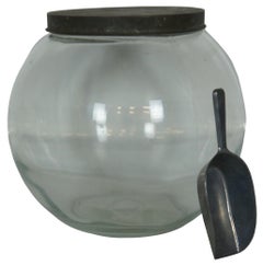 3 Antique 1920s Fish Bowl Candy Jars Kitchen Apothecary Hoosier Canister Scoop