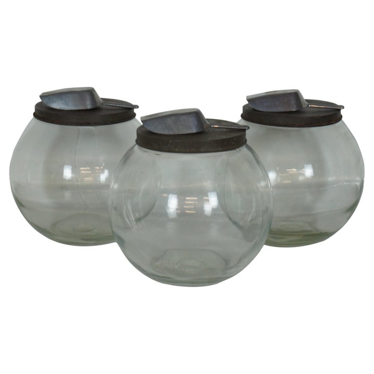 3 Antique 1920s Fish Bowl Candy Jars Kitchen Apothecary Hoosier