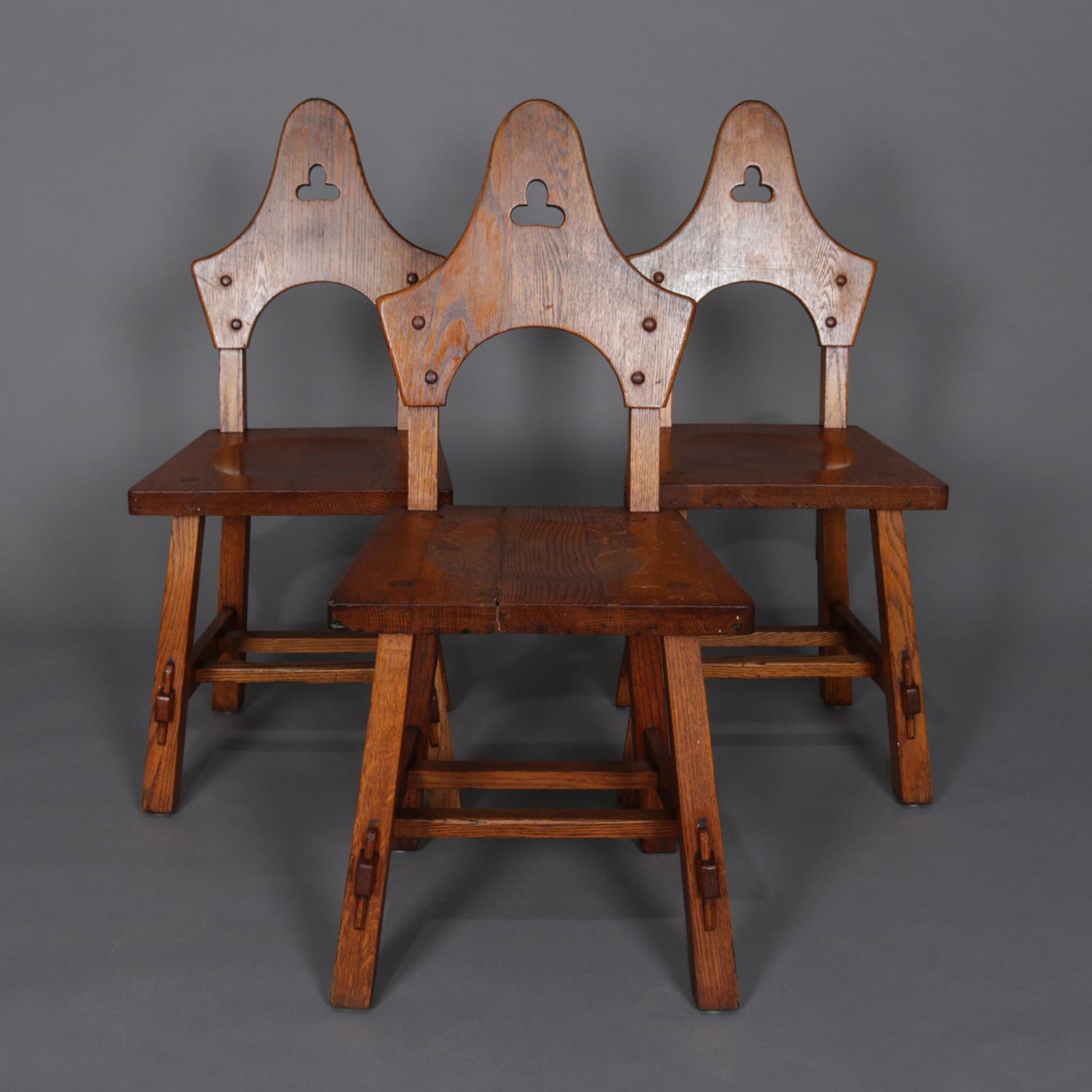 3 Antique Arts & Crafts Limbert Mission Oak Dining Chairs, circa 1910 6