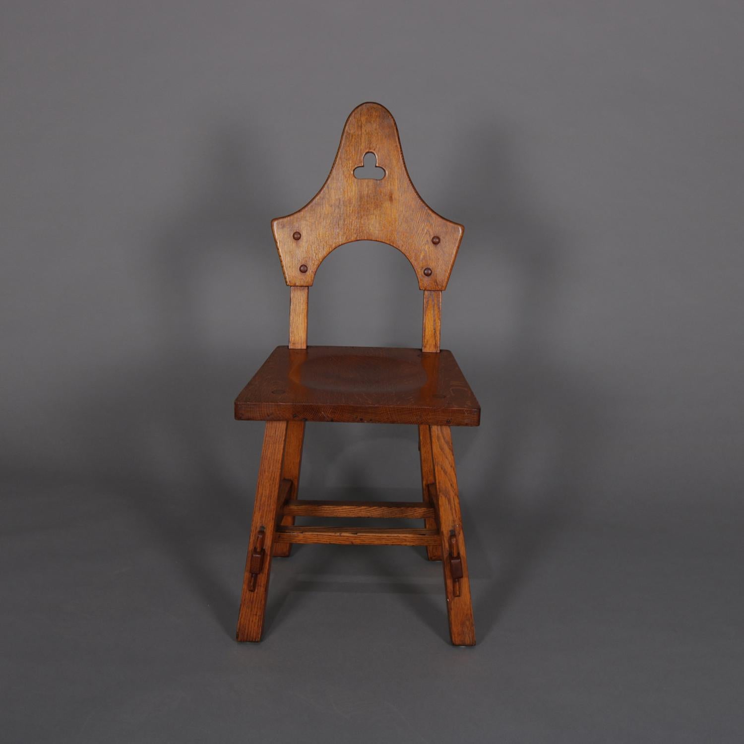 3 Antique Arts & Crafts Limbert Mission Oak Dining Chairs, circa 1910 In Good Condition In Big Flats, NY