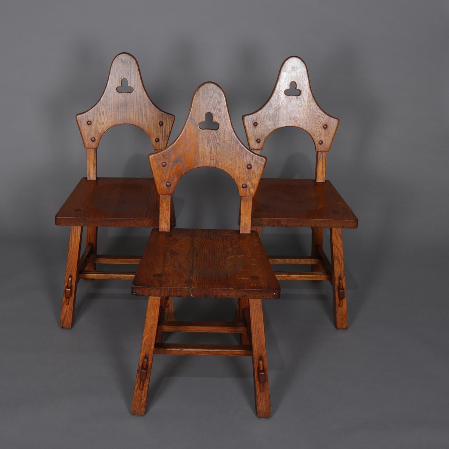 20th Century 3 Antique Arts & Crafts Limbert Mission Oak Dining Chairs, circa 1910