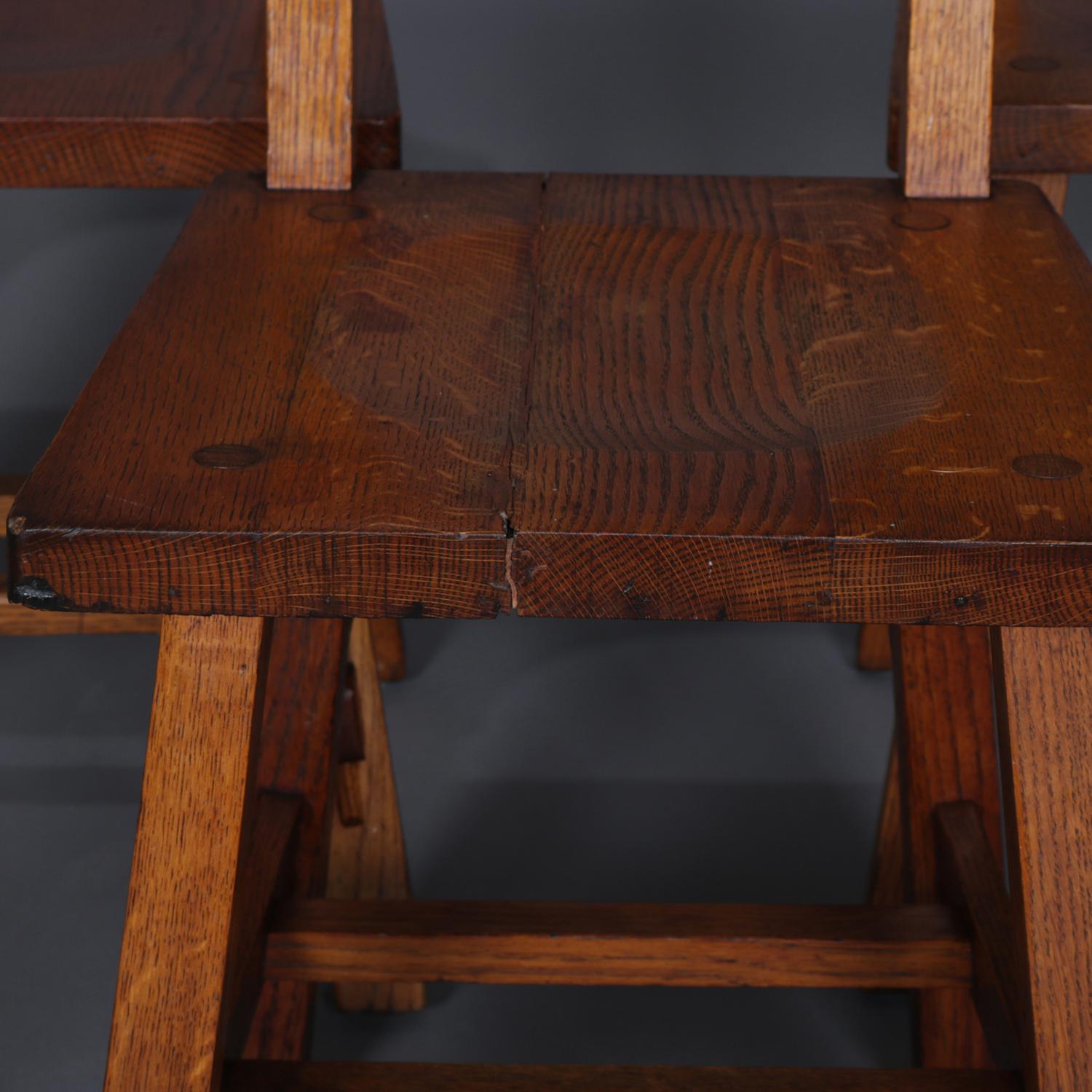 3 Antique Arts & Crafts Limbert Mission Oak Dining Chairs, circa 1910 5