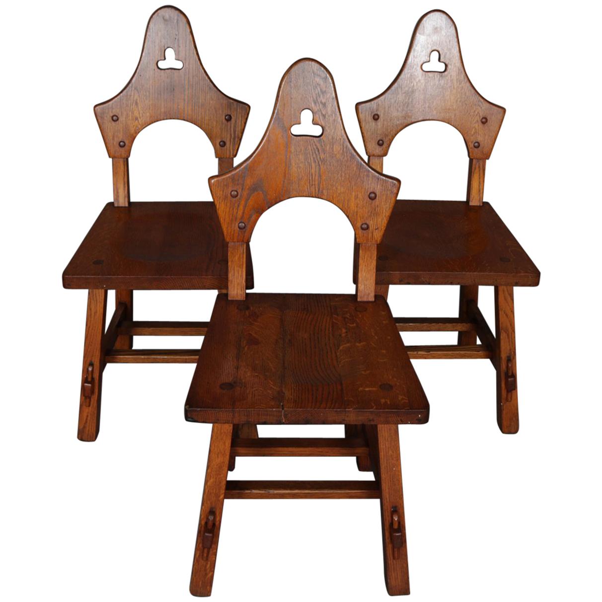 3 Antique Arts & Crafts Limbert Mission Oak Dining Chairs, circa 1910