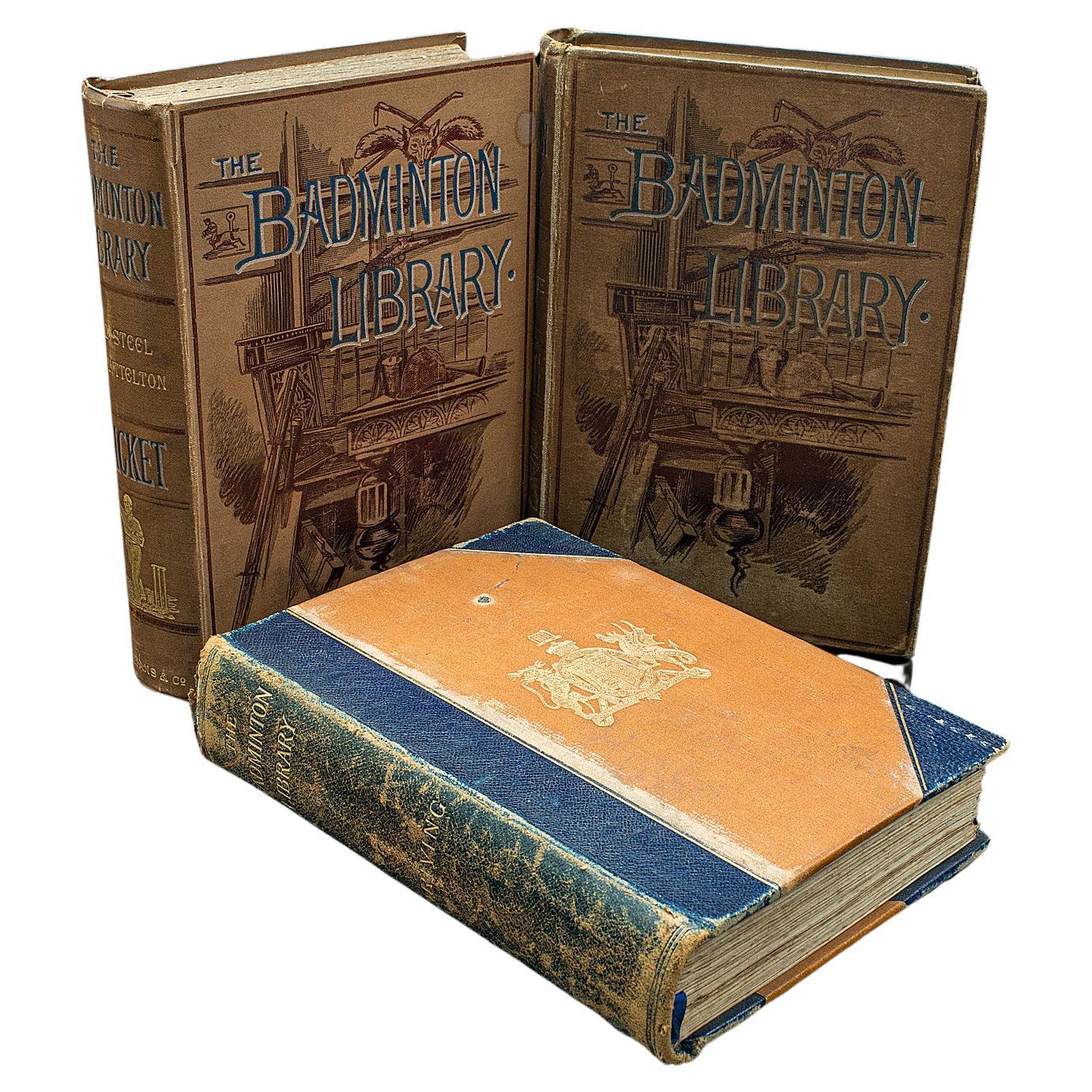 3 antike Badminton-Bibliotheksbücher, Englisch, Bootsfahren, Driving, Cricket, viktorianisch im Angebot