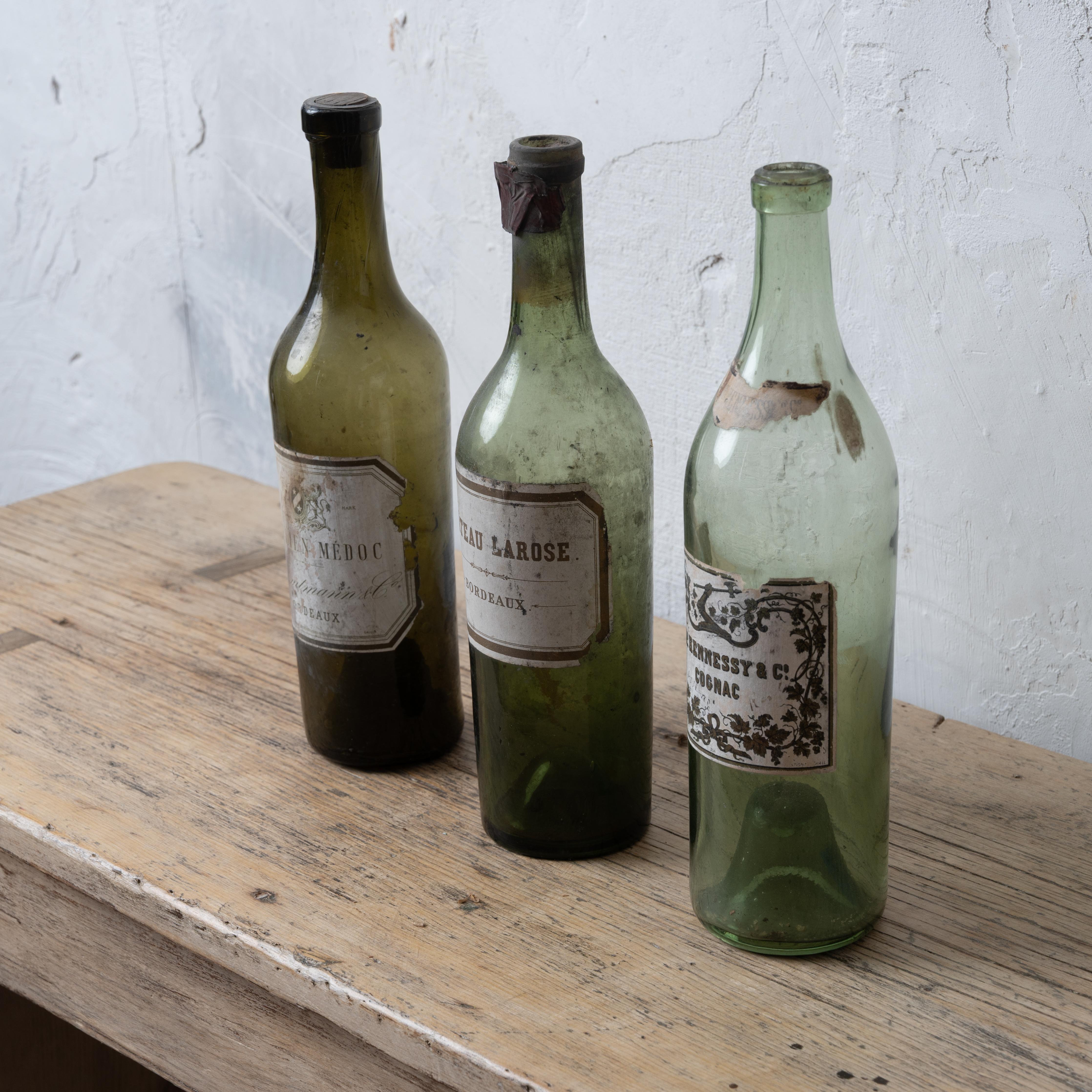 20th Century 3 Antique Bottles St. Julien Medoc, Chateau Larose, Hennessy - Savannah History For Sale