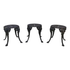 3 Antique Cast Iron Garden Side Tables/Stools C1920