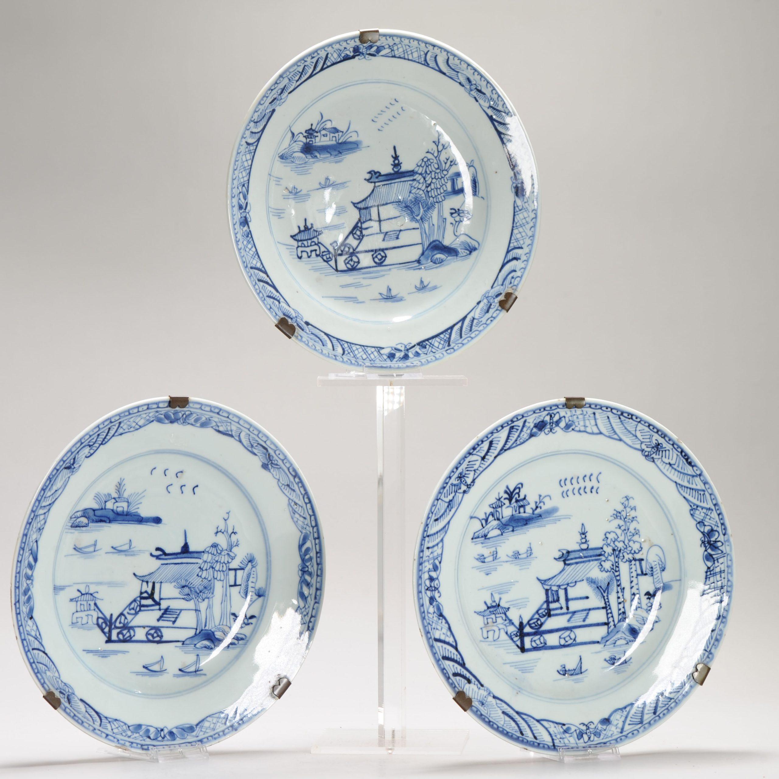#3 Antique Chinese Porcelain 18th C Kangxi/Yongzheng Blue White Set Dinner For Sale 7