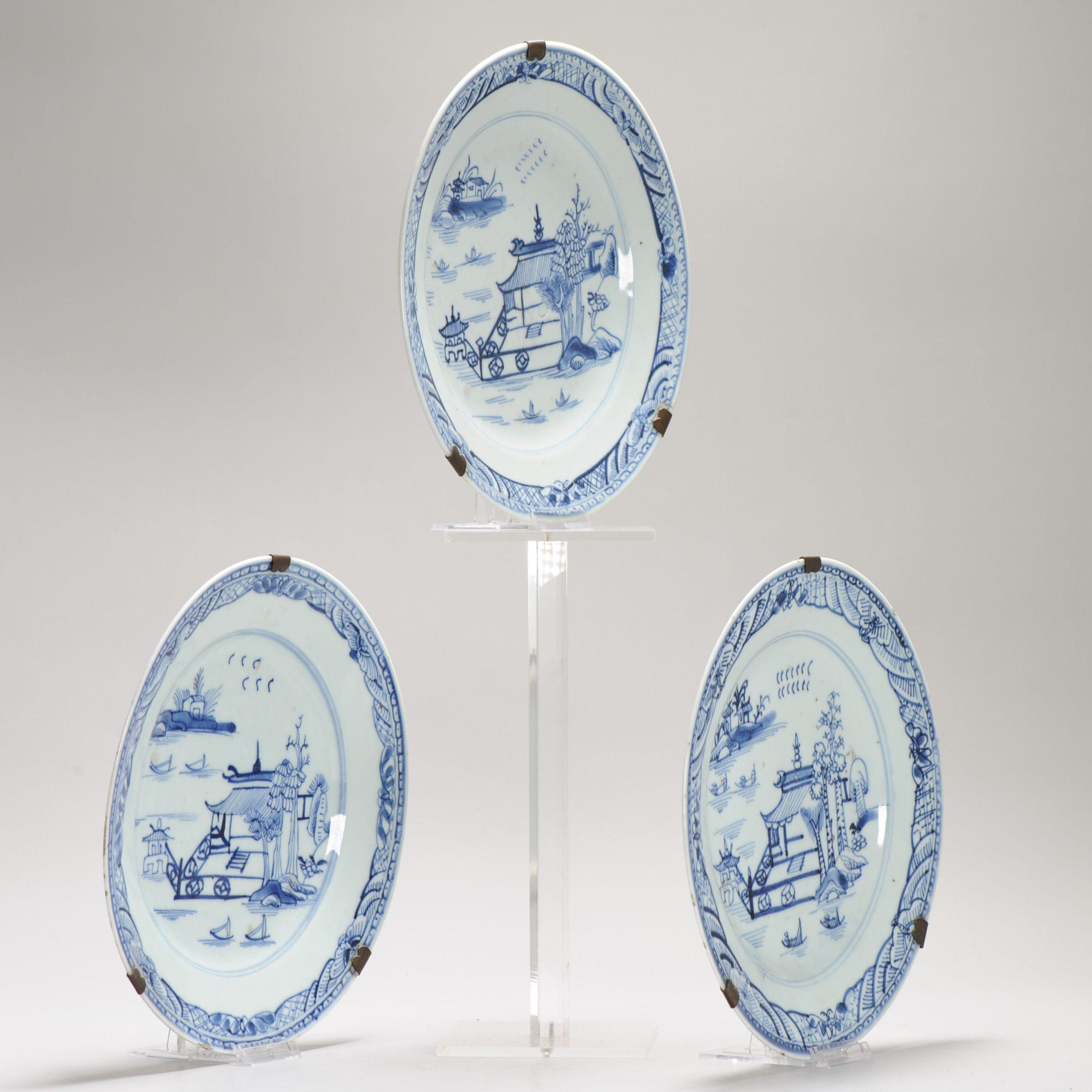 #3 Antique Chinese Porcelain 18th C Kangxi/Yongzheng Blue White Set Dinner For Sale 2