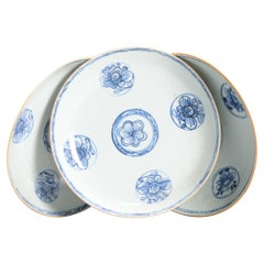#3 Antique Chinese Porcelain 18th C QIanlong Blue and White Set Dinner Plates