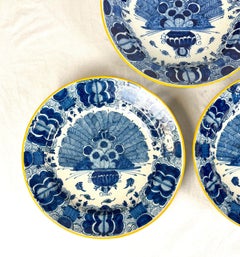 3 Antique Dutch Delft Blue & White Peacock Pattern Large Plates 18th Century