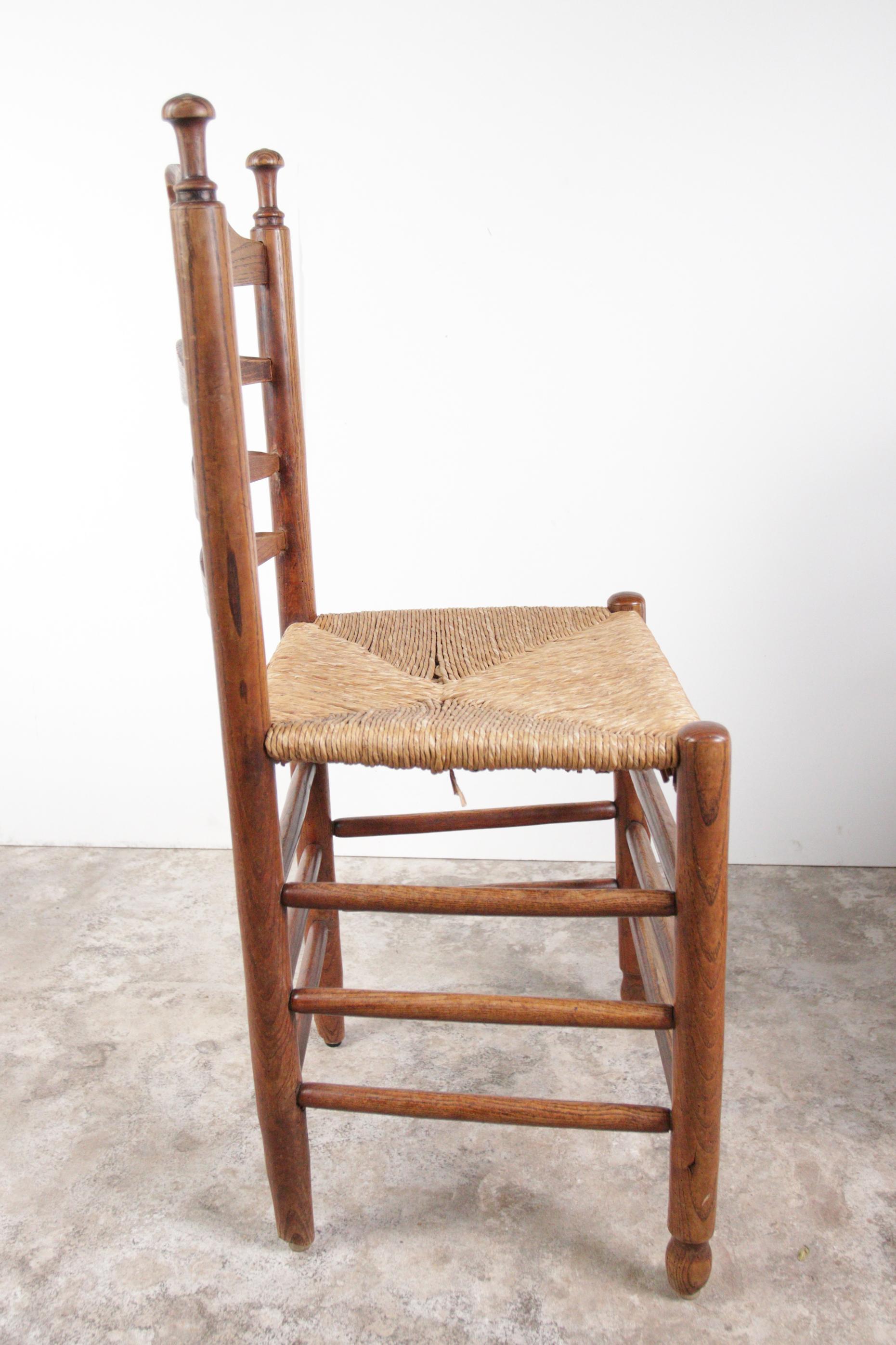 3 Antique Dutch Ladder Back Oak Rush Seat Dining Chairs For Sale 6