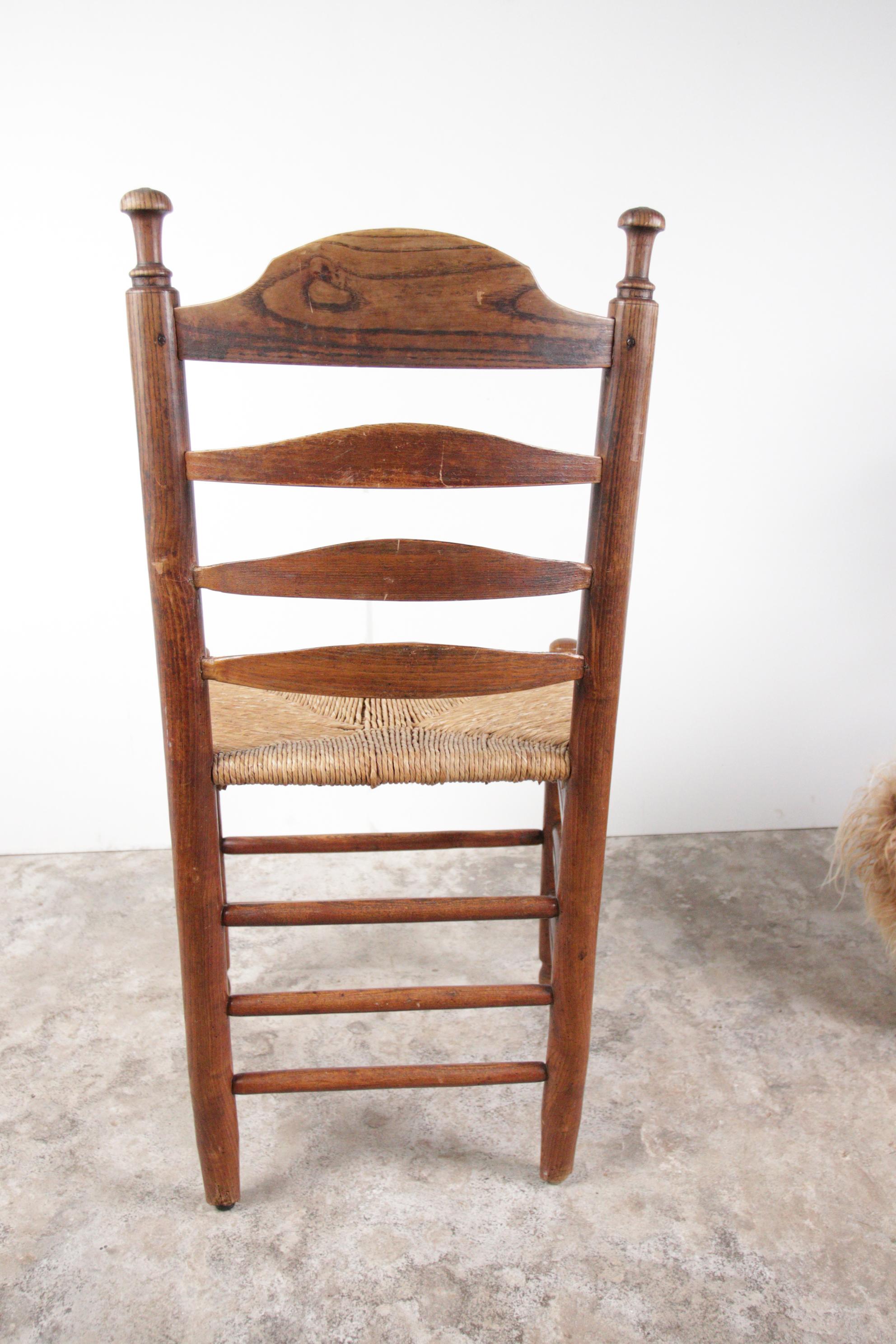 3 Antique Dutch Ladder Back Oak Rush Seat Dining Chairs For Sale 7
