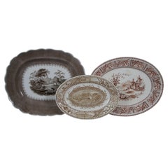 3 Antique English Oval Transferware Platters Grindley Daffoldil Turner Phileau S