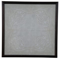 3 Antique Floral Embroidered Belgian Lace Handkerchiefs Wedding Framed