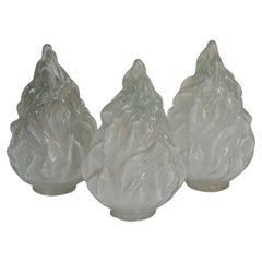3 Antique French Empire Frosted Glass Flambe Flame Torch Lamp Chandelier Shades