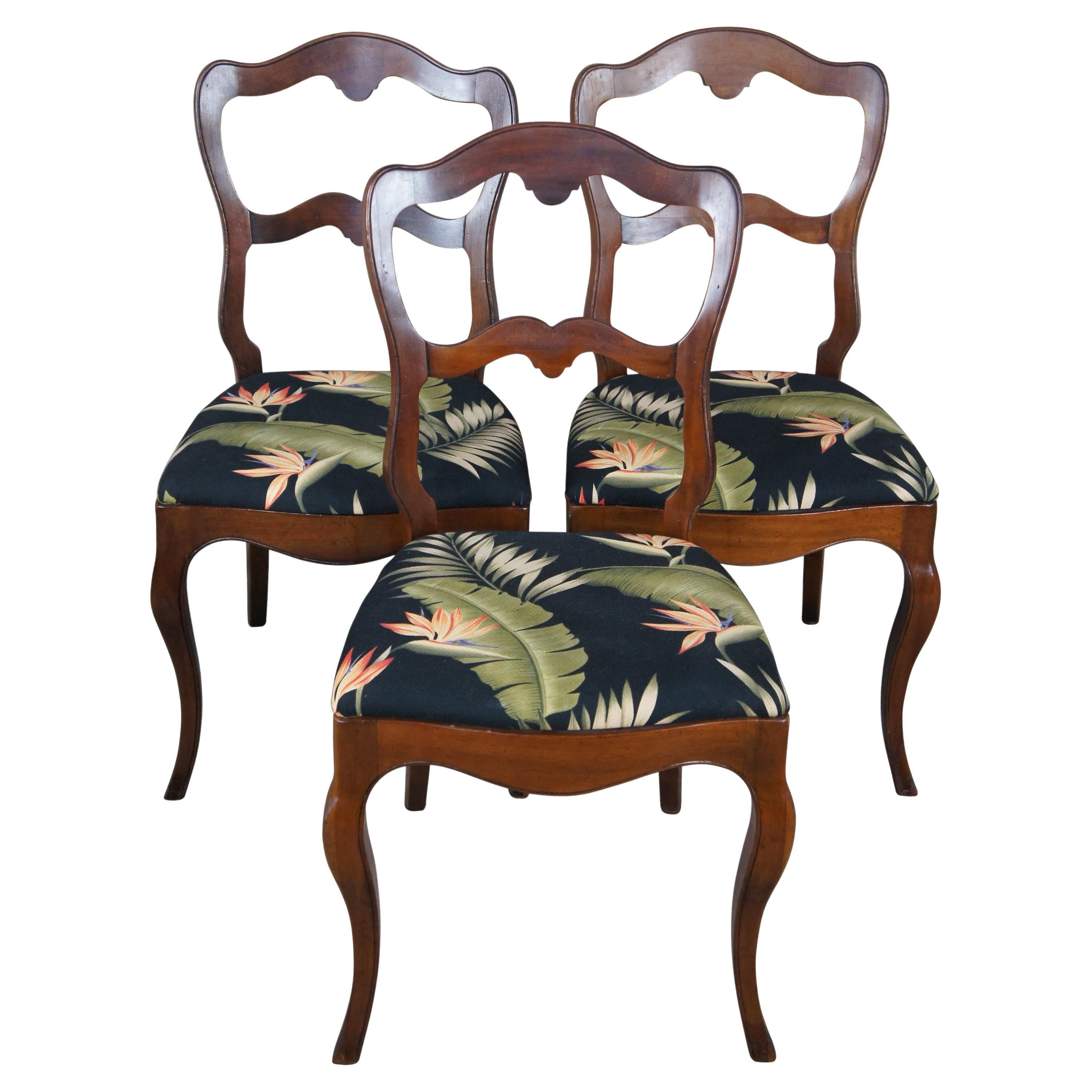 3 Antique French Victorian Walnut Dining or Parlor Upholstered Side Chairs For Sale