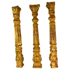 3 Antique Carved Wood Gold Gesso Half Columns