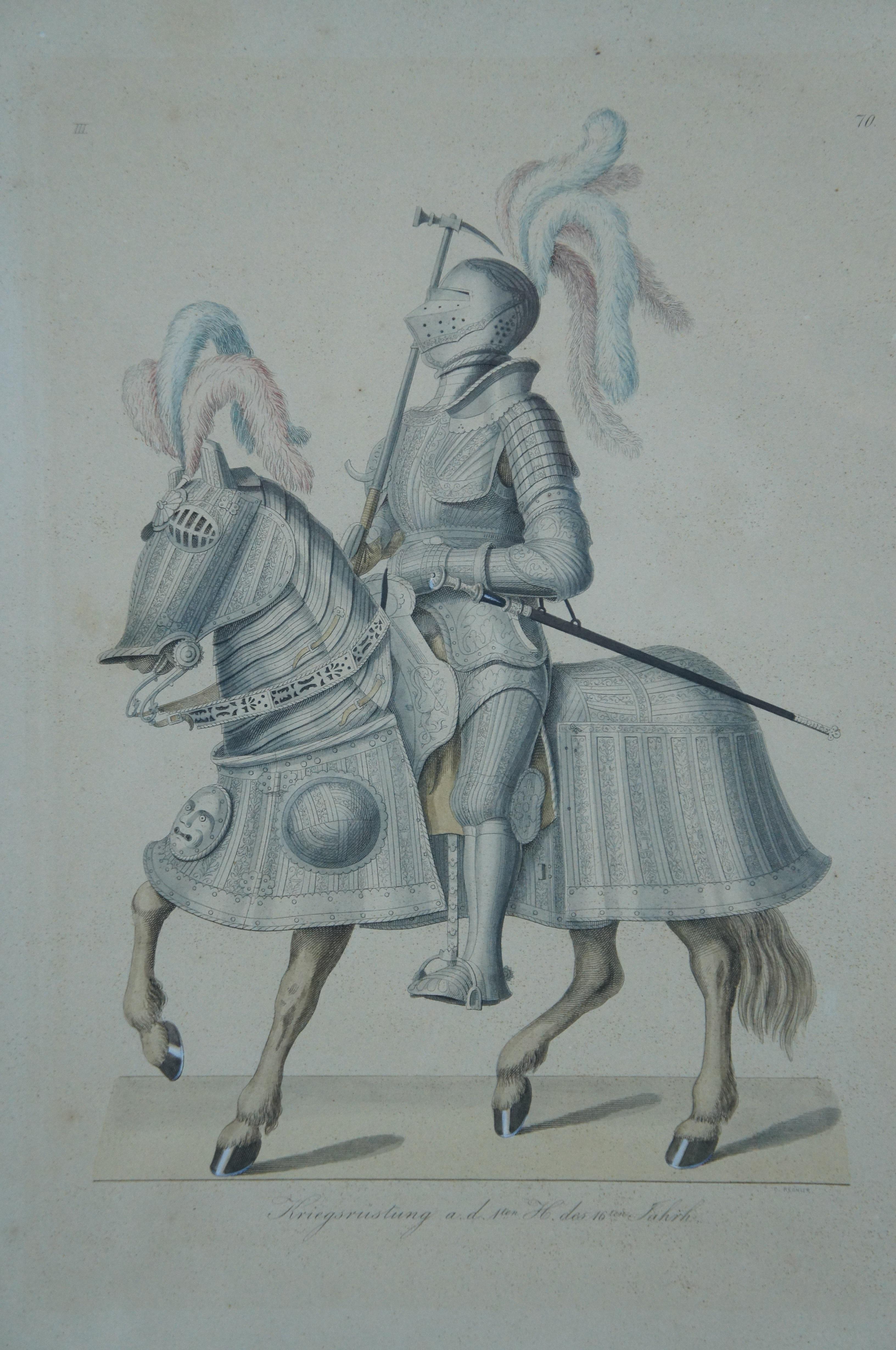19th Century 3 Antique German Hefner Alteneck Medieval Knights Armour Lithograph Prints 24