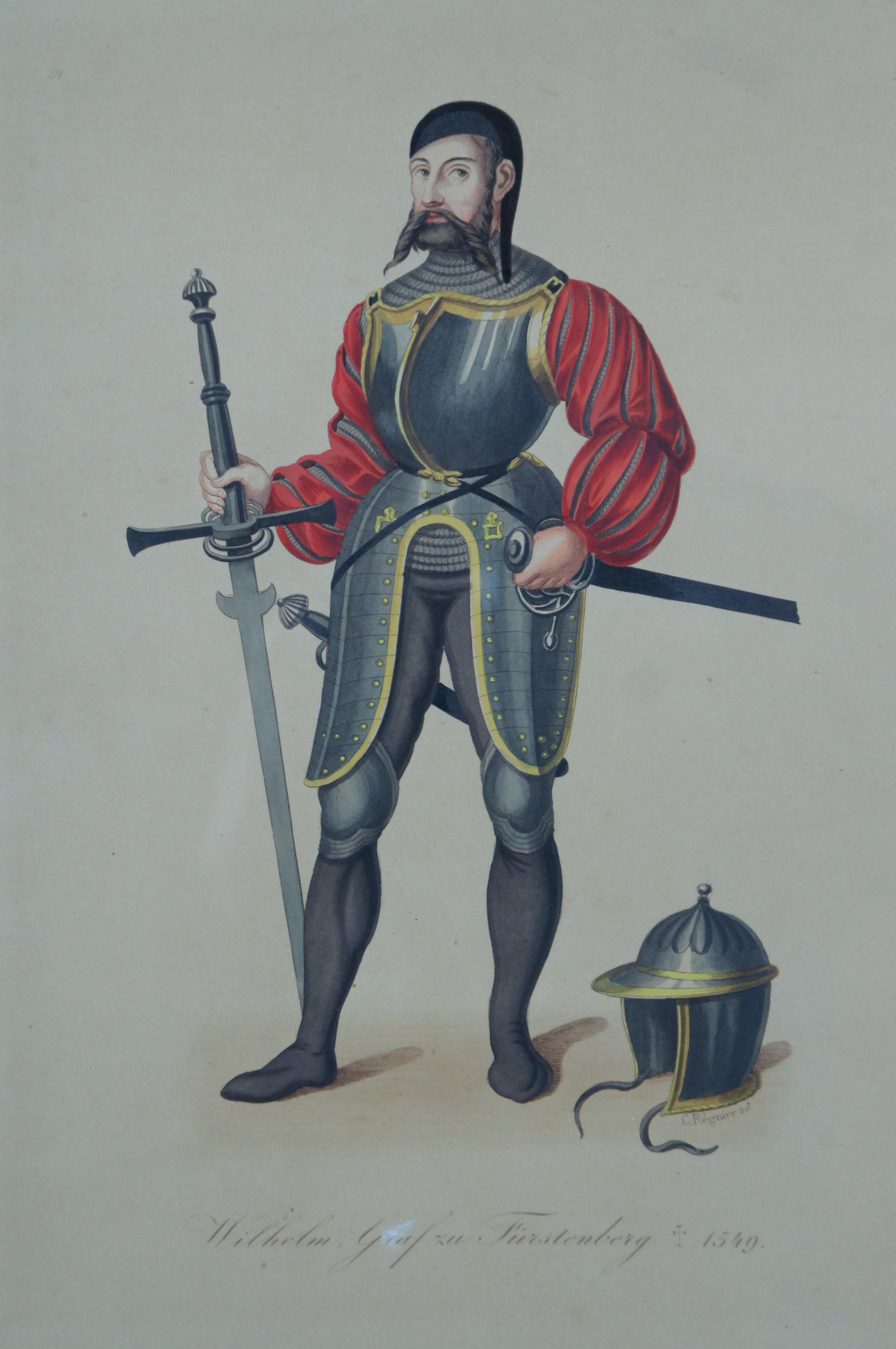 Paper 3 Antique German Hefner Alteneck Medieval Knights Armour Lithograph Prints 24