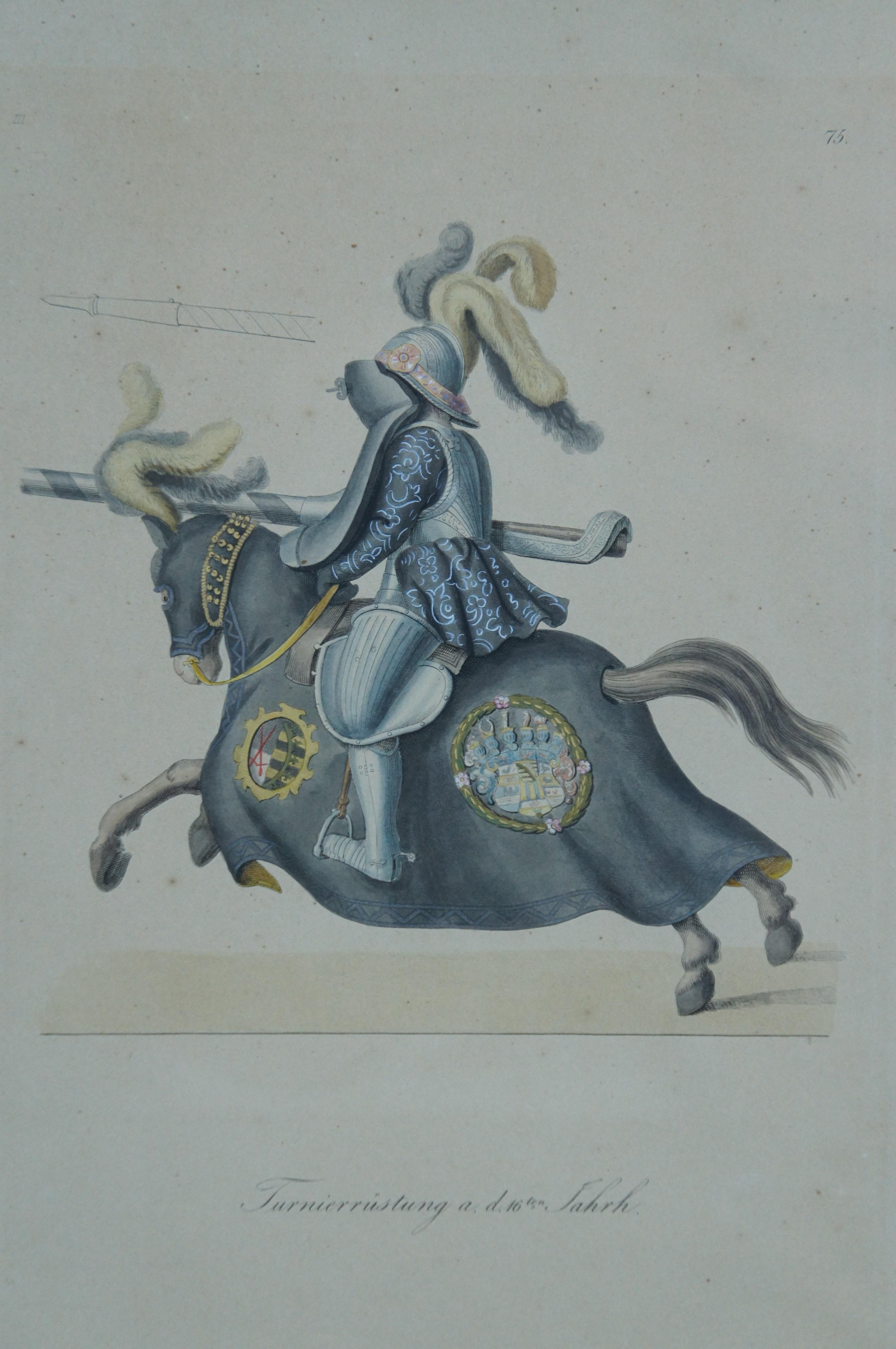3 Antique German Hefner Alteneck Medieval Knights Armour Lithograph Prints 24