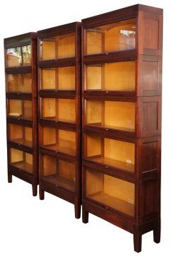 3 Antique Globe Wernicke Walnut Mission Barrister Library Lawyers Bookcases