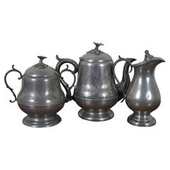 3 Antique H. Homan & Co Pewter Tea Coffee Teapot Sugar Bowl Creamer