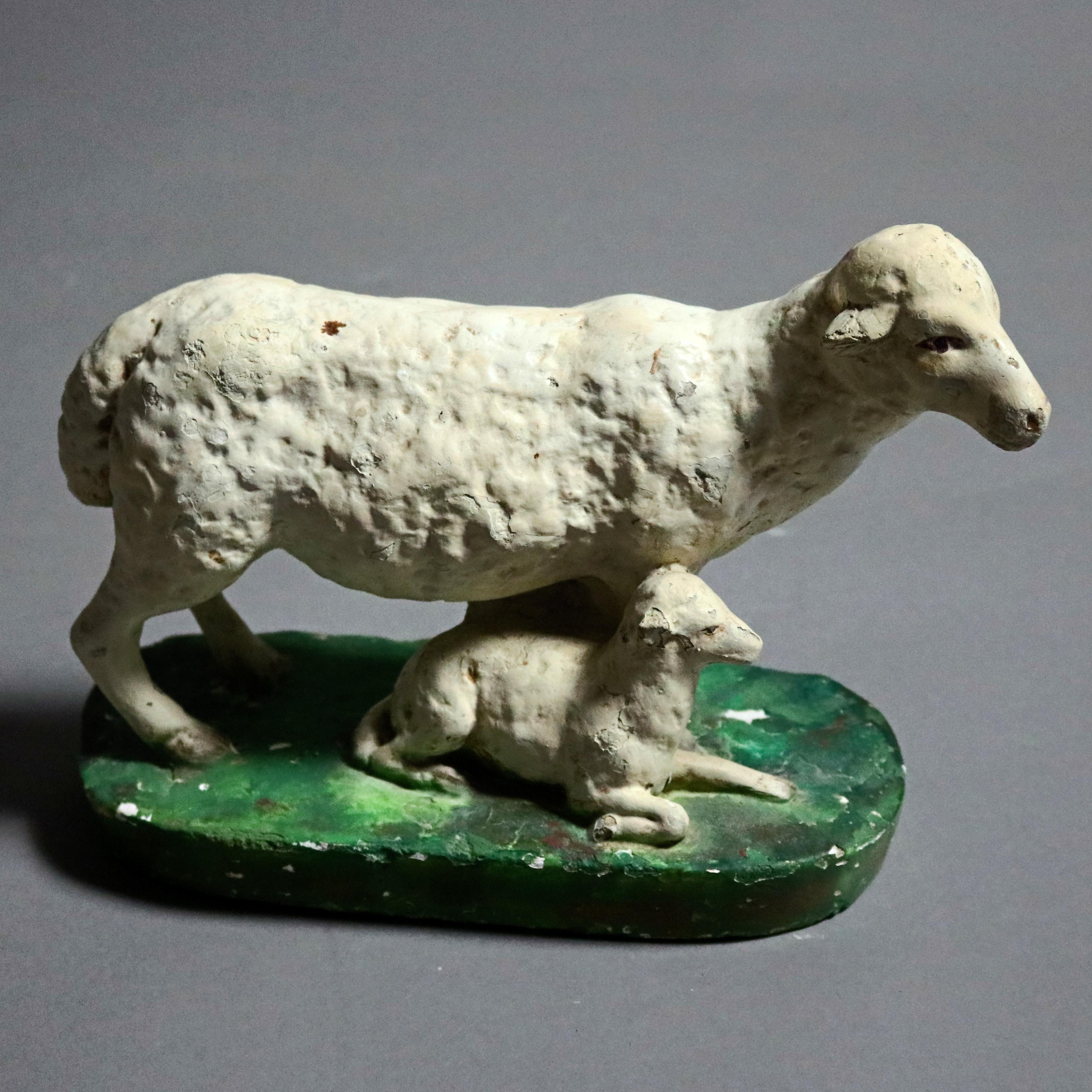 Three antique figural chalkware sheep are hand painted and depicted in pasture setting, circa 1820

***DELIVERY NOTICE – Due to COVID-19 we are employing NO-CONTACT PRACTICES in the transfer of purchased items.  Additionally, for those who prefer to