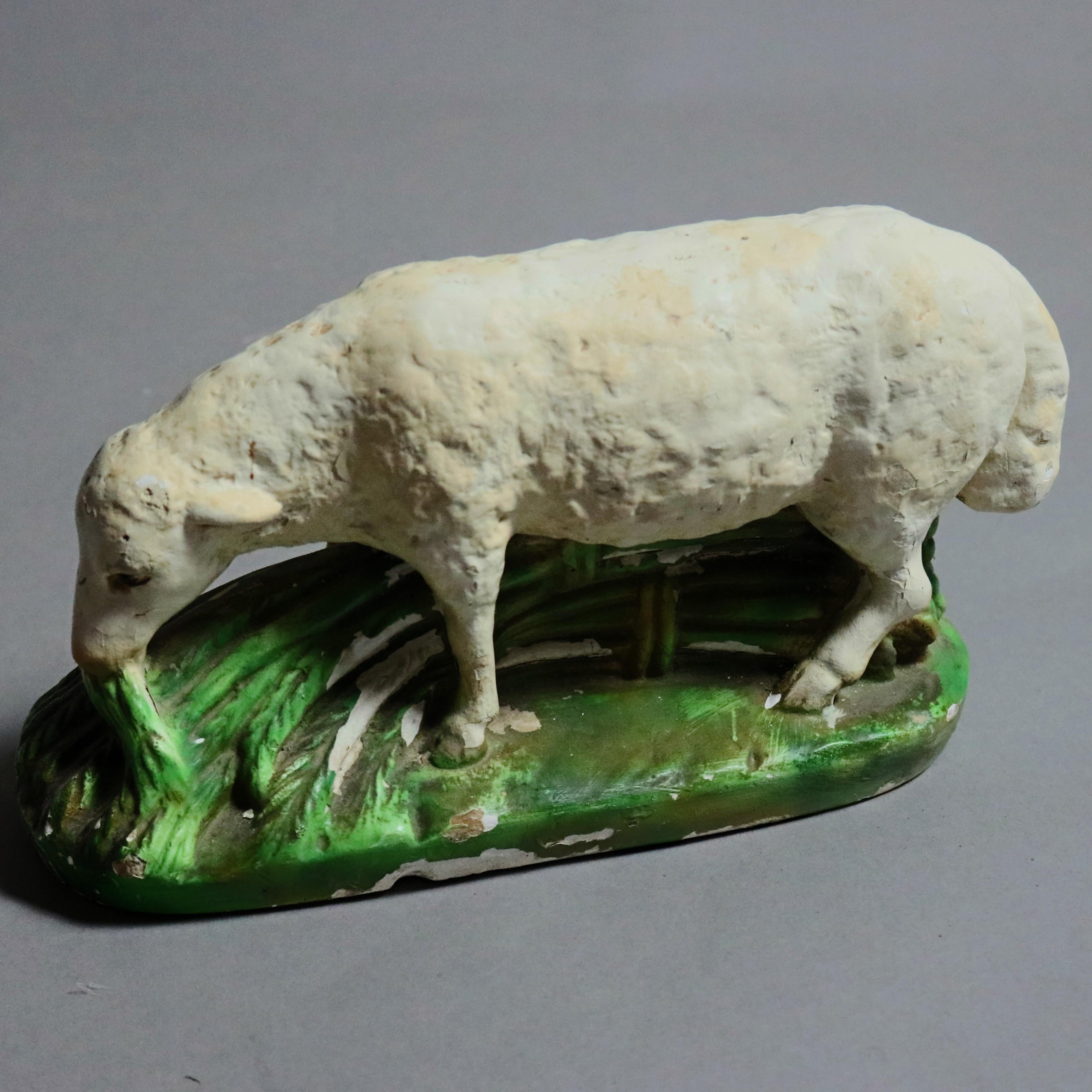 3 Antique Hand Painted Figural Chalkware Sheep, circa 1820 In Good Condition In Big Flats, NY