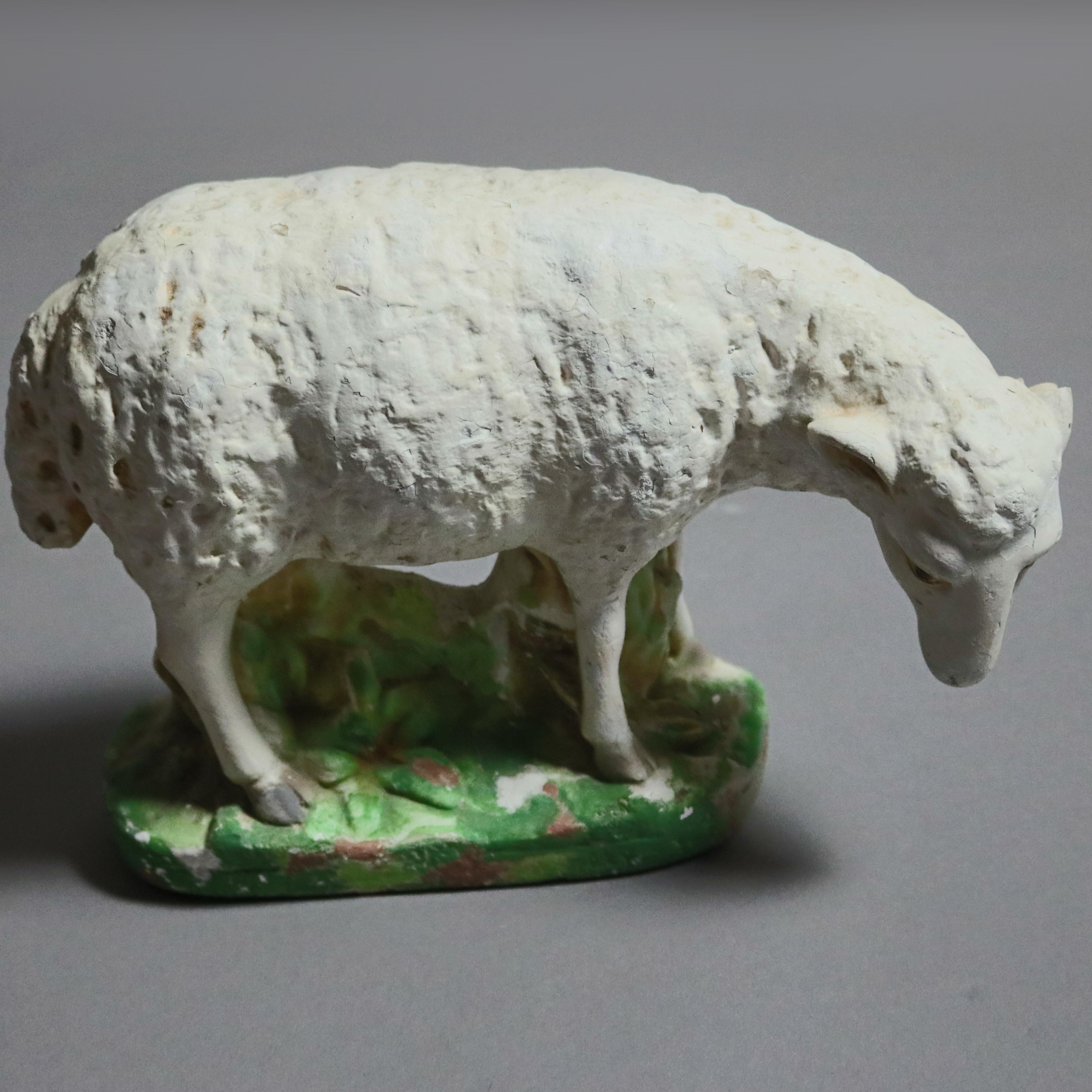 19th Century 3 Antique Hand Painted Figural Chalkware Sheep, circa 1820