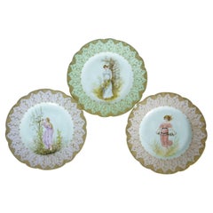3 Platos antiguos Haviland & Co Limoges Royal Vienna con incrustaciones de oro 9,5".
