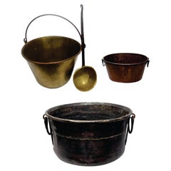 3 Antique Heavy Solid Hammered Copper Buckets