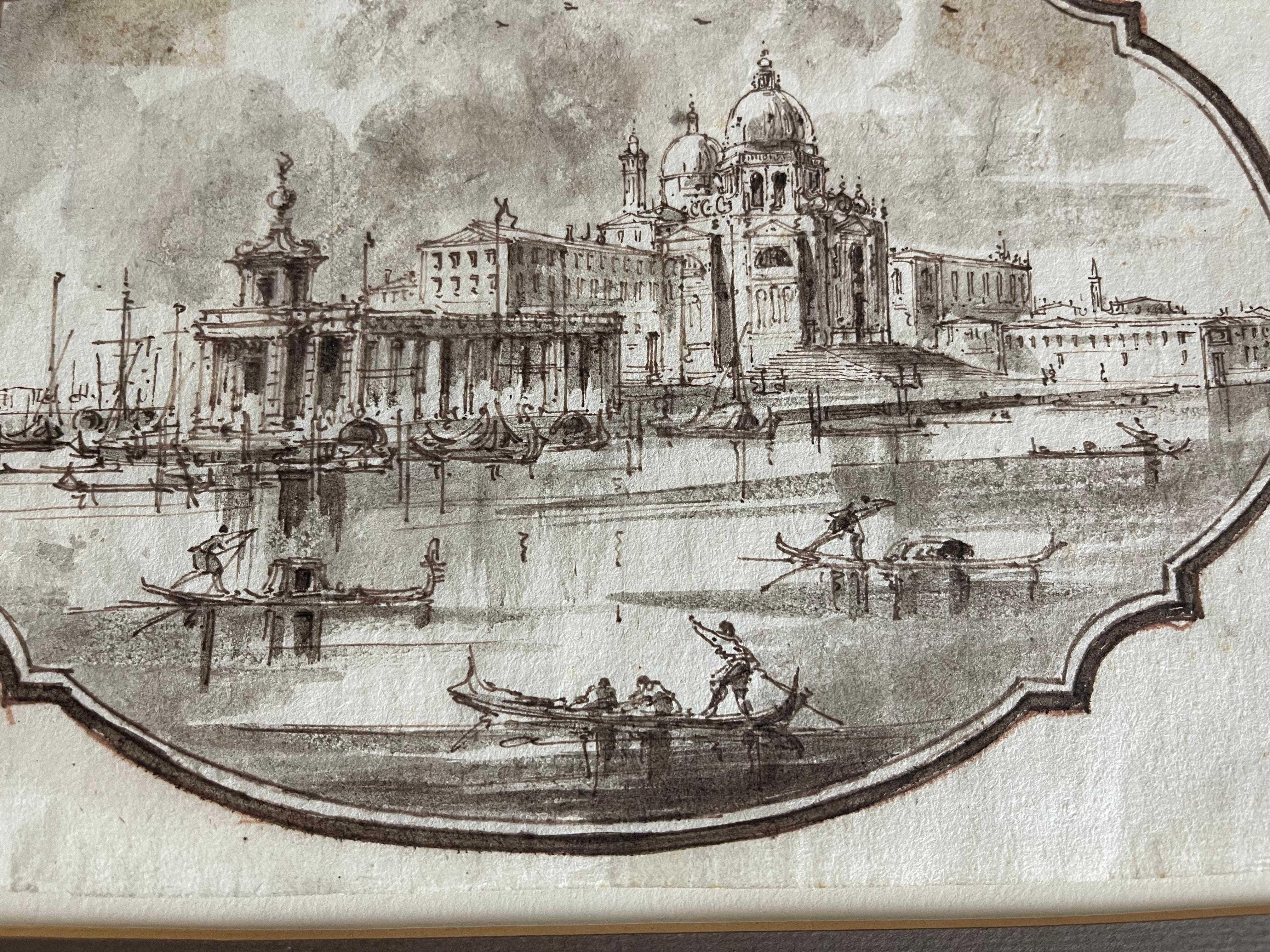 Late 18th Century 3 Antique Italian Views of Venice Drawings 1778 For Sale