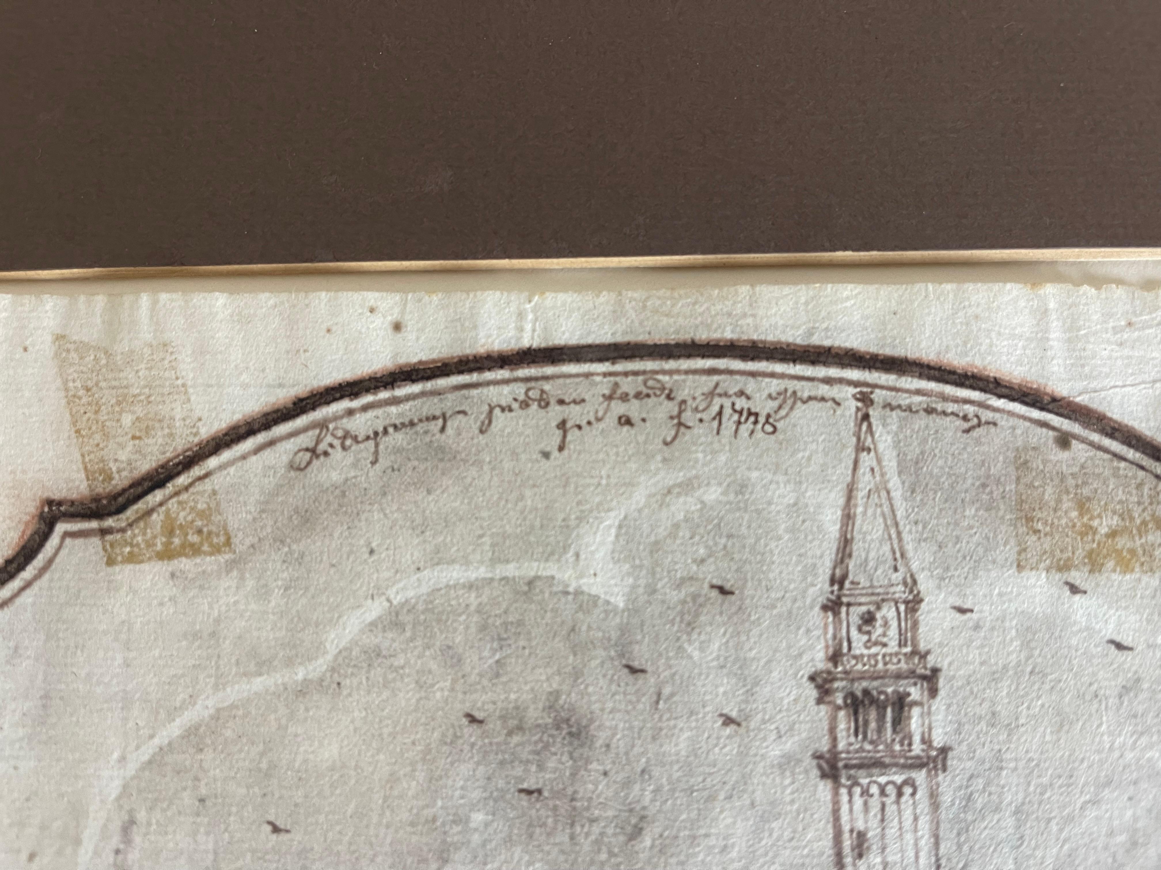3 Antique Italian Views of Venice Drawings 1778 For Sale 2