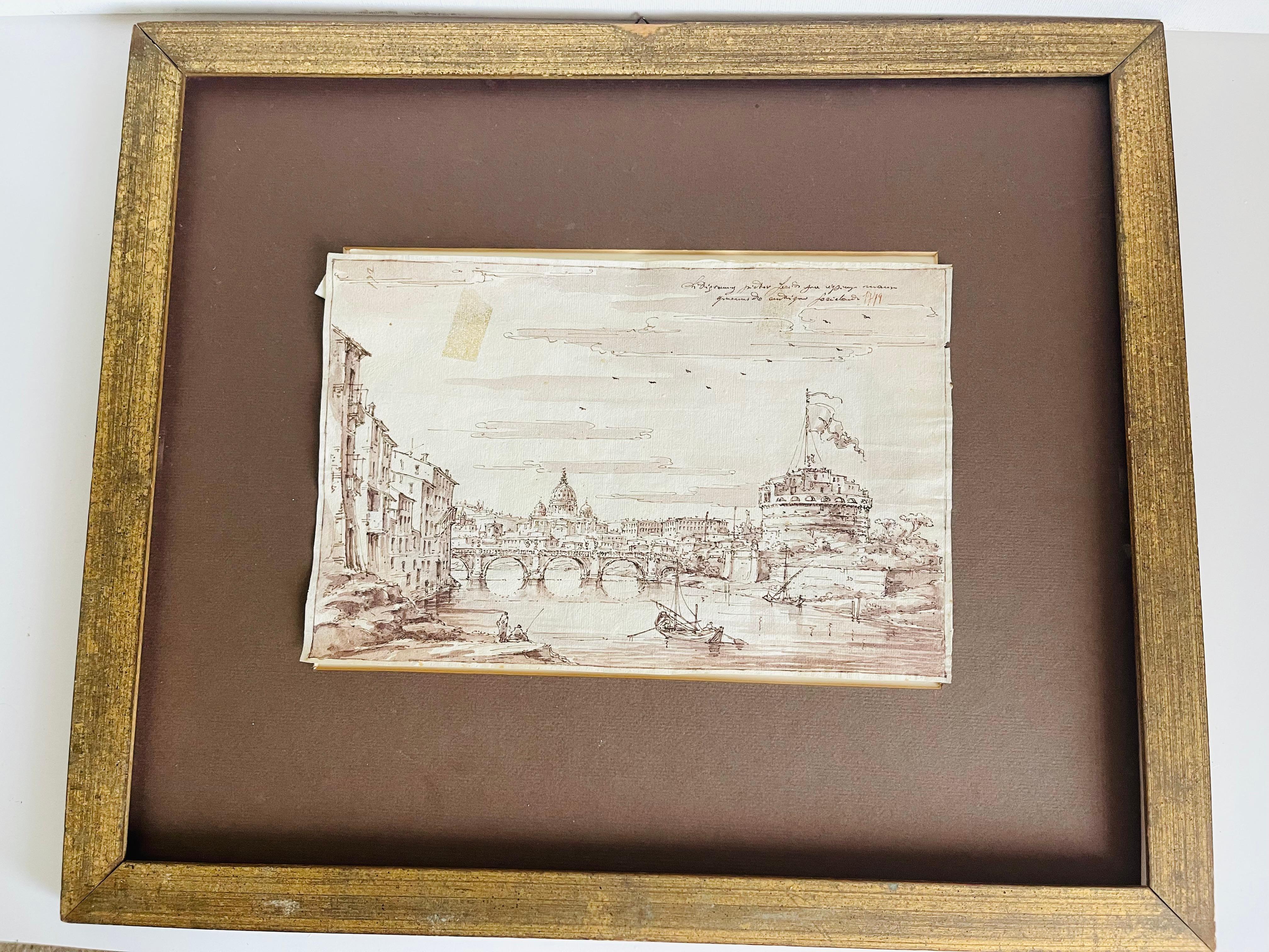 3 Antique Italian Views of Venice Drawings 1778 For Sale 3