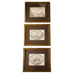 3 Antique Italian Views of Venice Drawings 1778