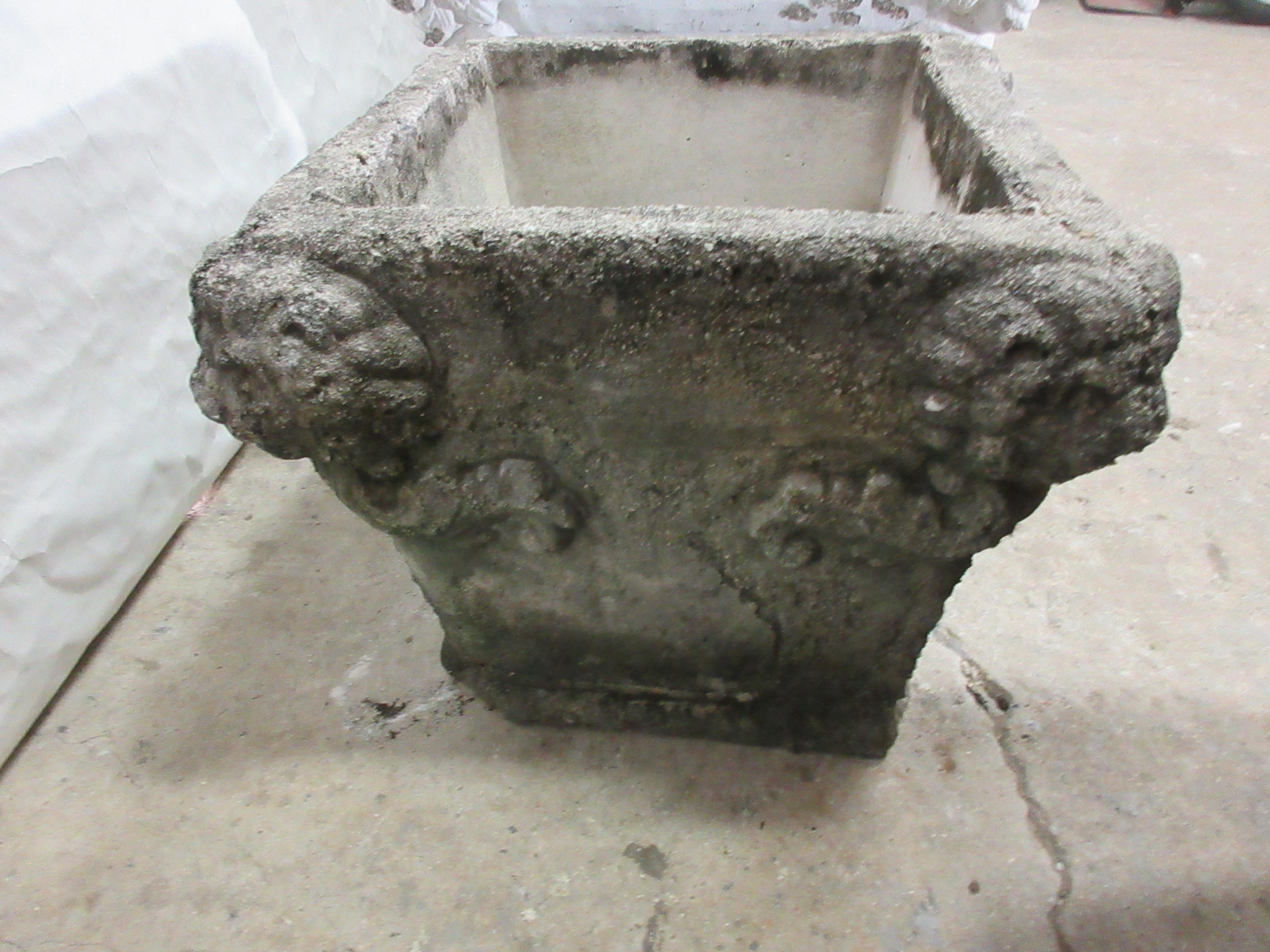 Concrete 3 Antique Lion Head Pots For Sale