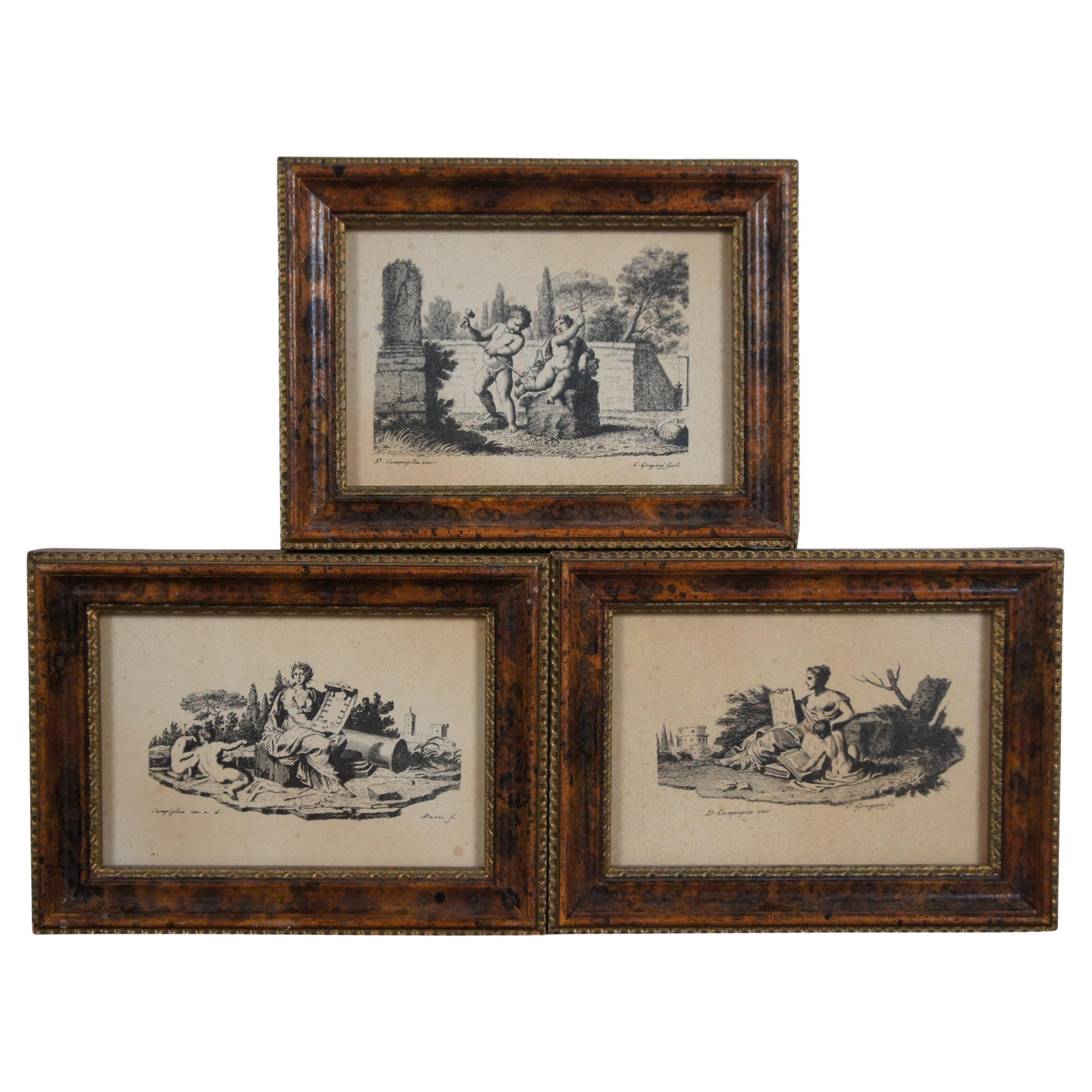 3 Antique Neoclassical Renaissance H Hal Kramer Chicago Campiglia Engravings 6" For Sale