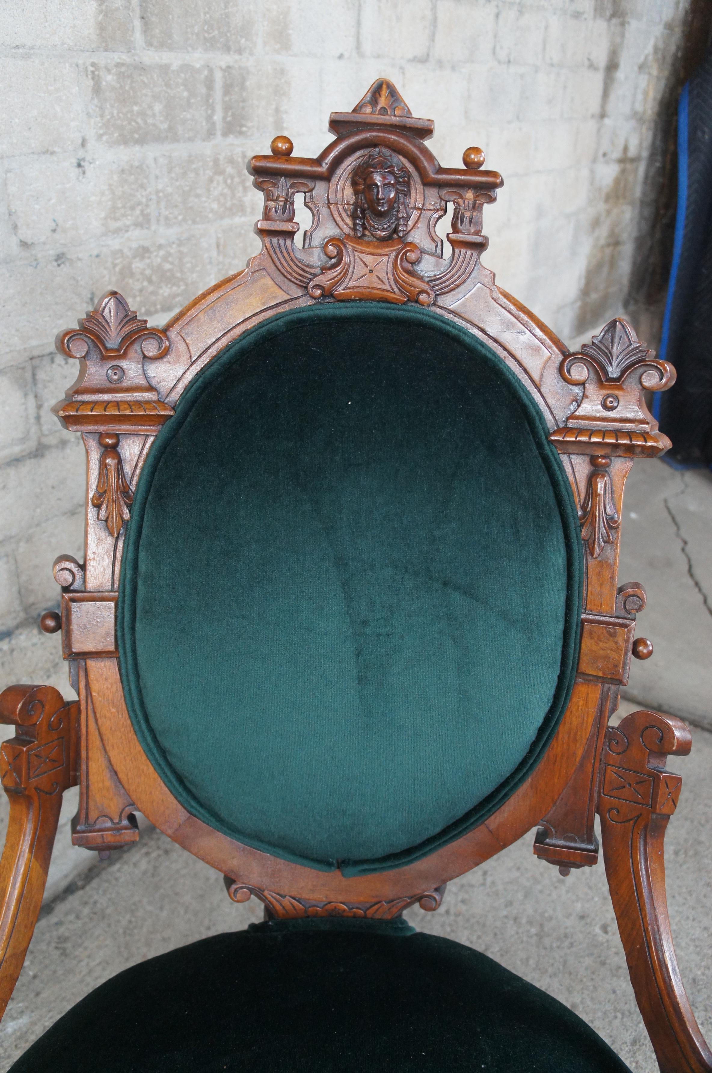 19th Century 3 Antique Renaissance Revival Walnut Burl Carved Balloon Back Parlor Side Chairs