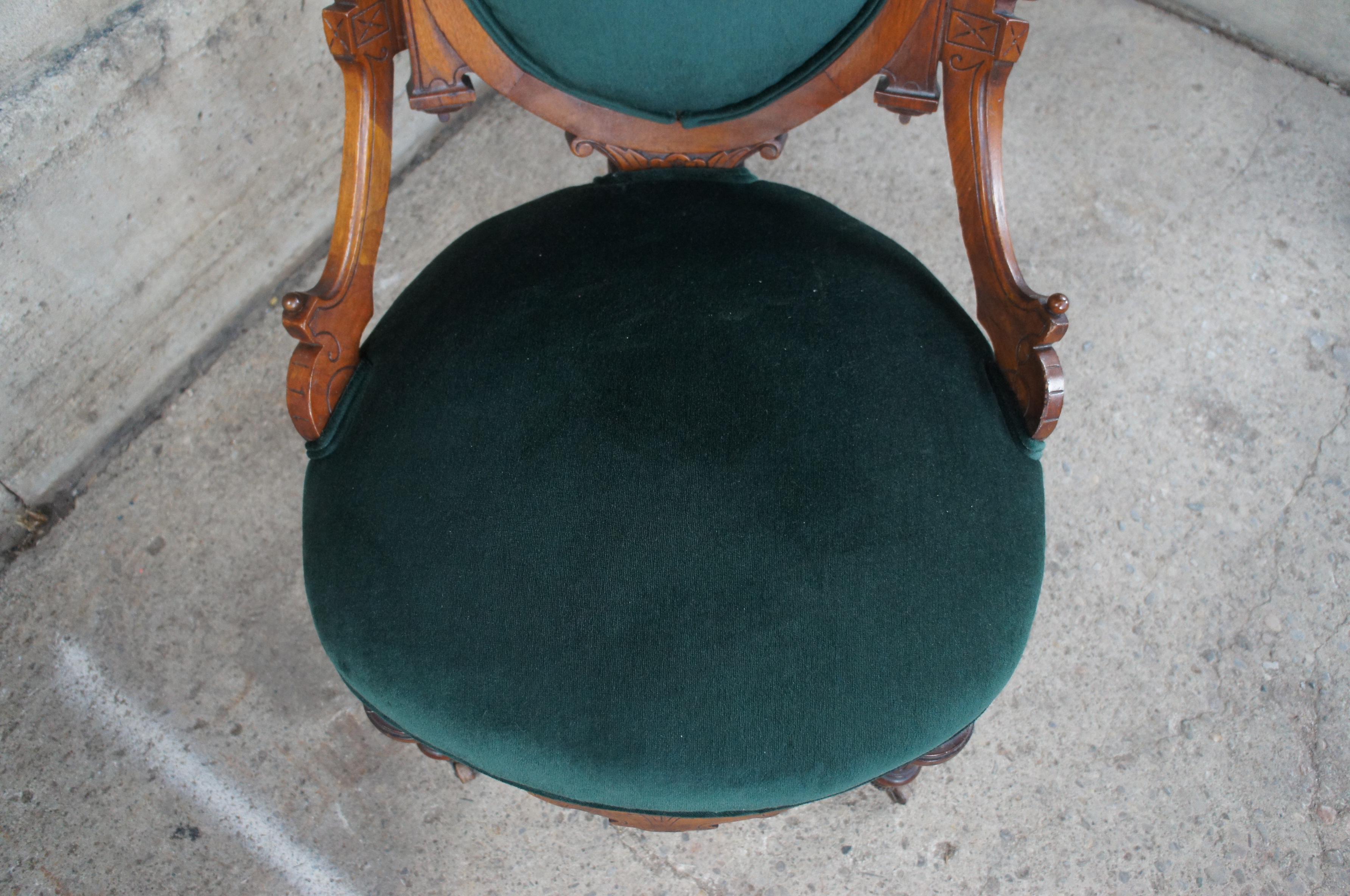 3 Antique Renaissance Revival Walnut Burl Carved Balloon Back Parlor Side Chairs 1