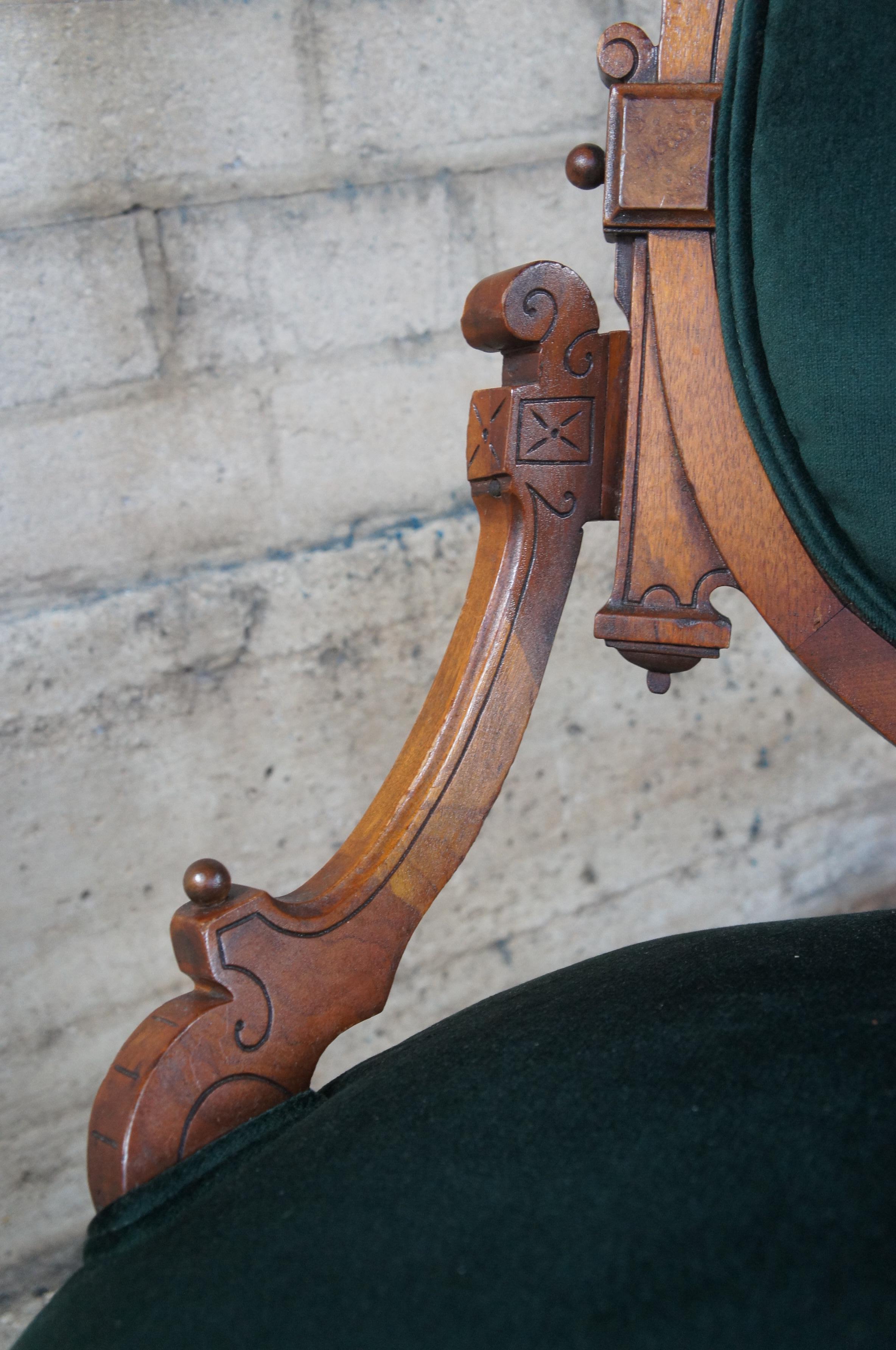 3 Antique Renaissance Revival Walnut Burl Carved Balloon Back Parlor Side Chairs 1