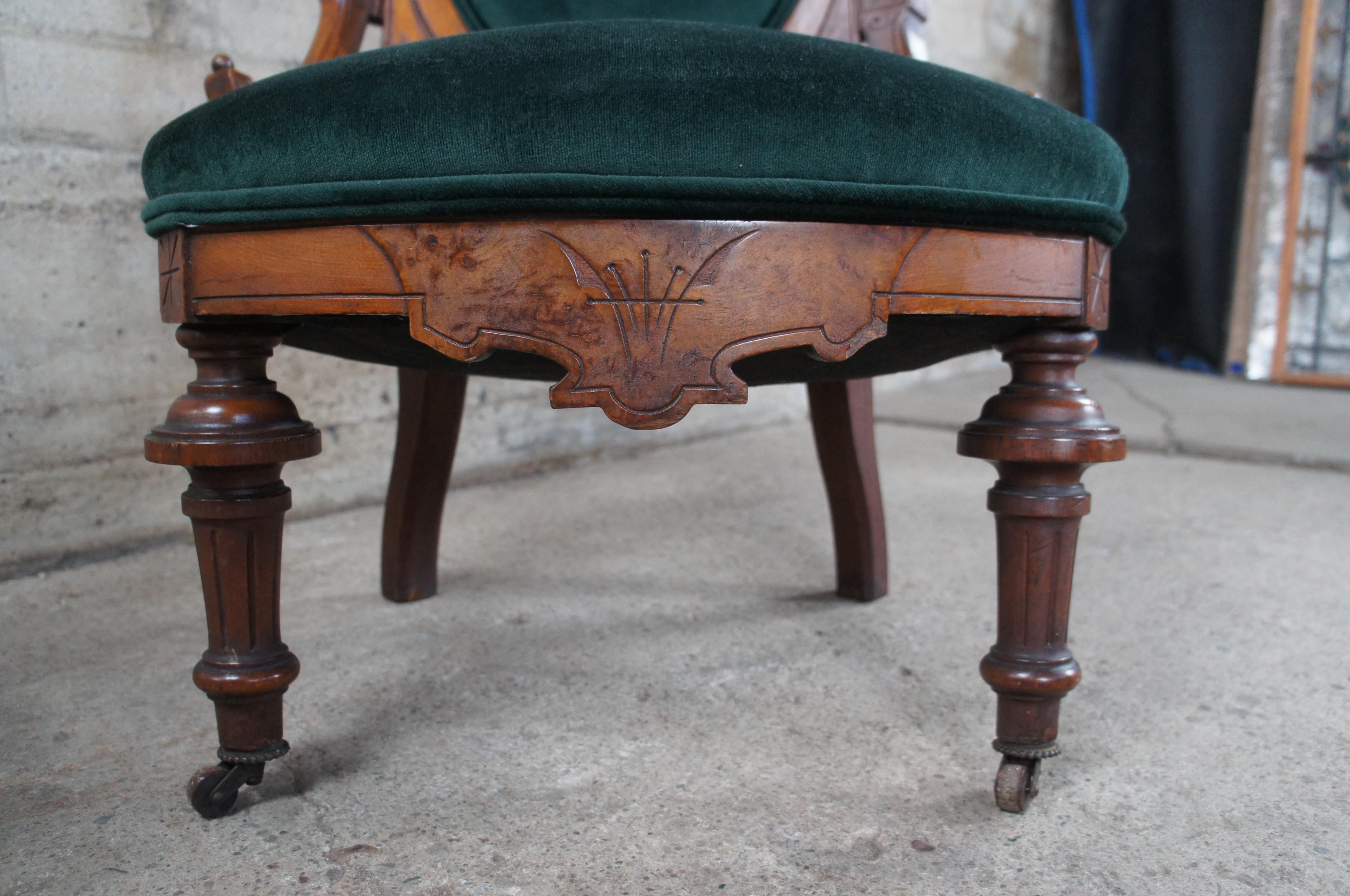 3 Antique Renaissance Revival Walnut Burl Carved Balloon Back Parlor Side Chairs 4