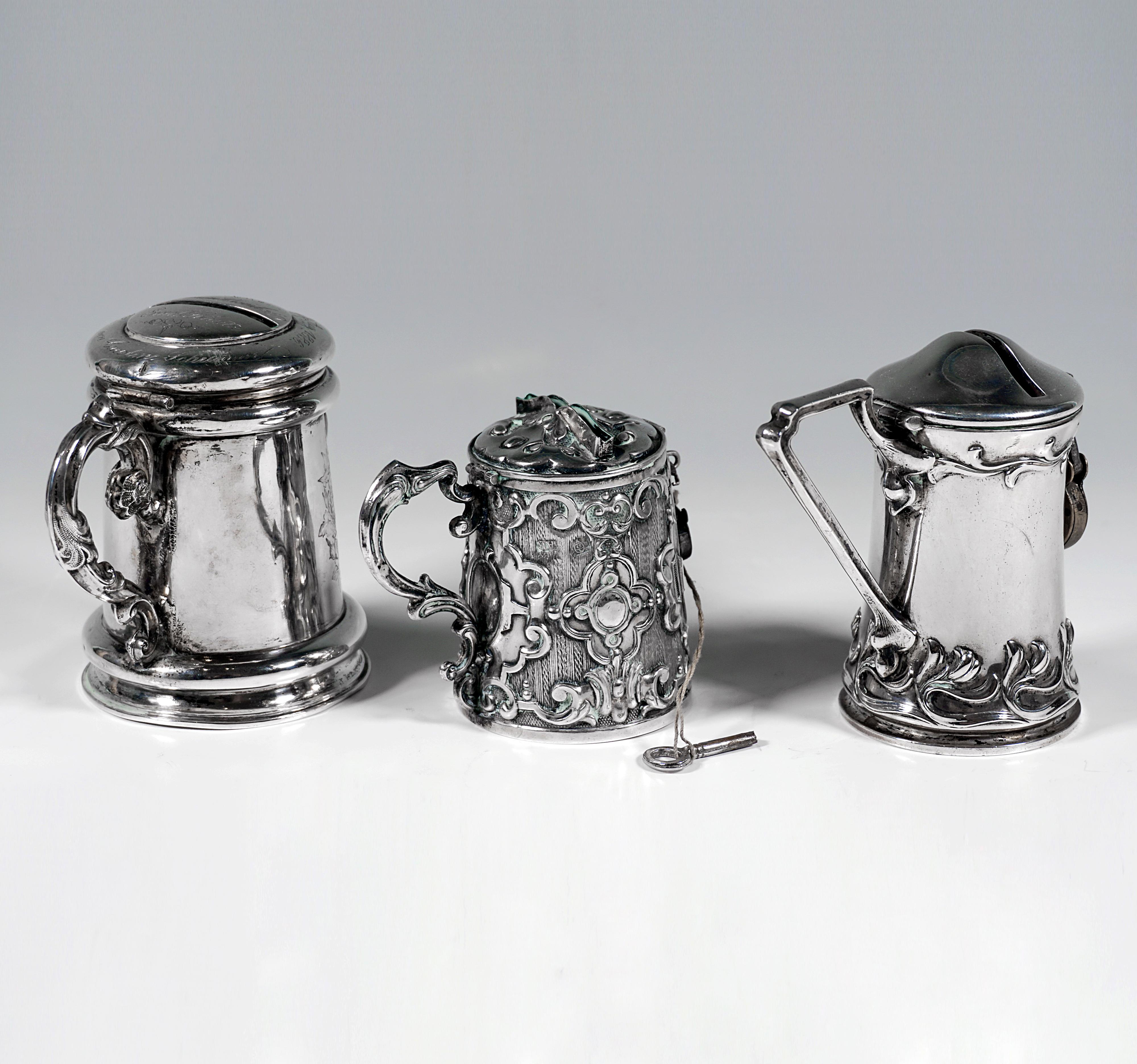 Hand-Crafted 3 Antique Silver Money Boxes, Piggy Banks, Austria-Hungary & Germany, 19th Cent. For Sale