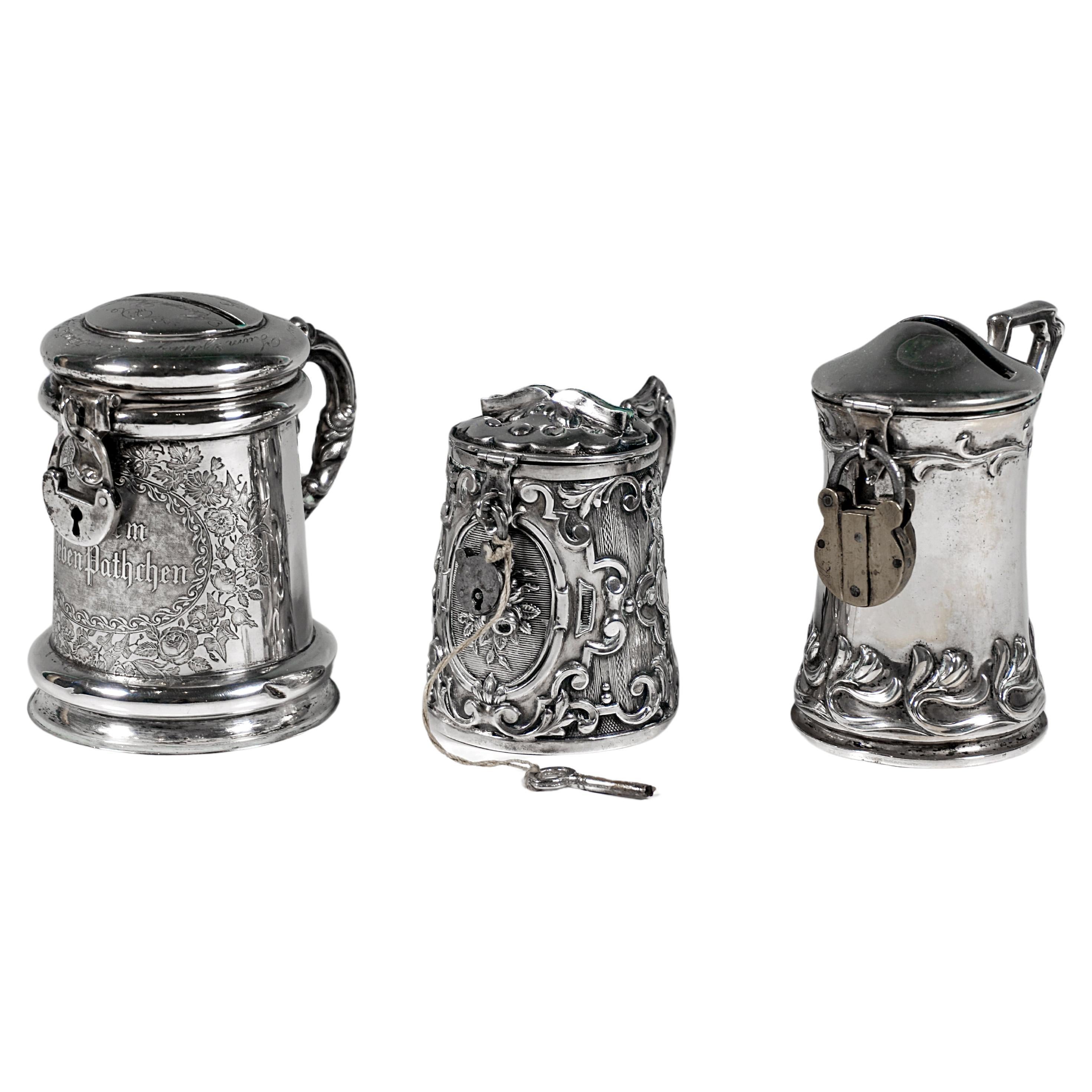 3 Antique Silver Money Boxes, Piggy Banks, Austria-Hungary & Germany, 19th Cent. For Sale