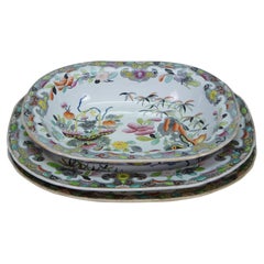 3 Antique Stephan Folch Ironstone Imari Bamboo & Basket China Serving Platters