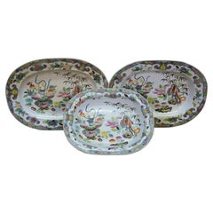 3 Antique Stephan Folch Ironstone Imari Bamboo & Basket China Serving Platters