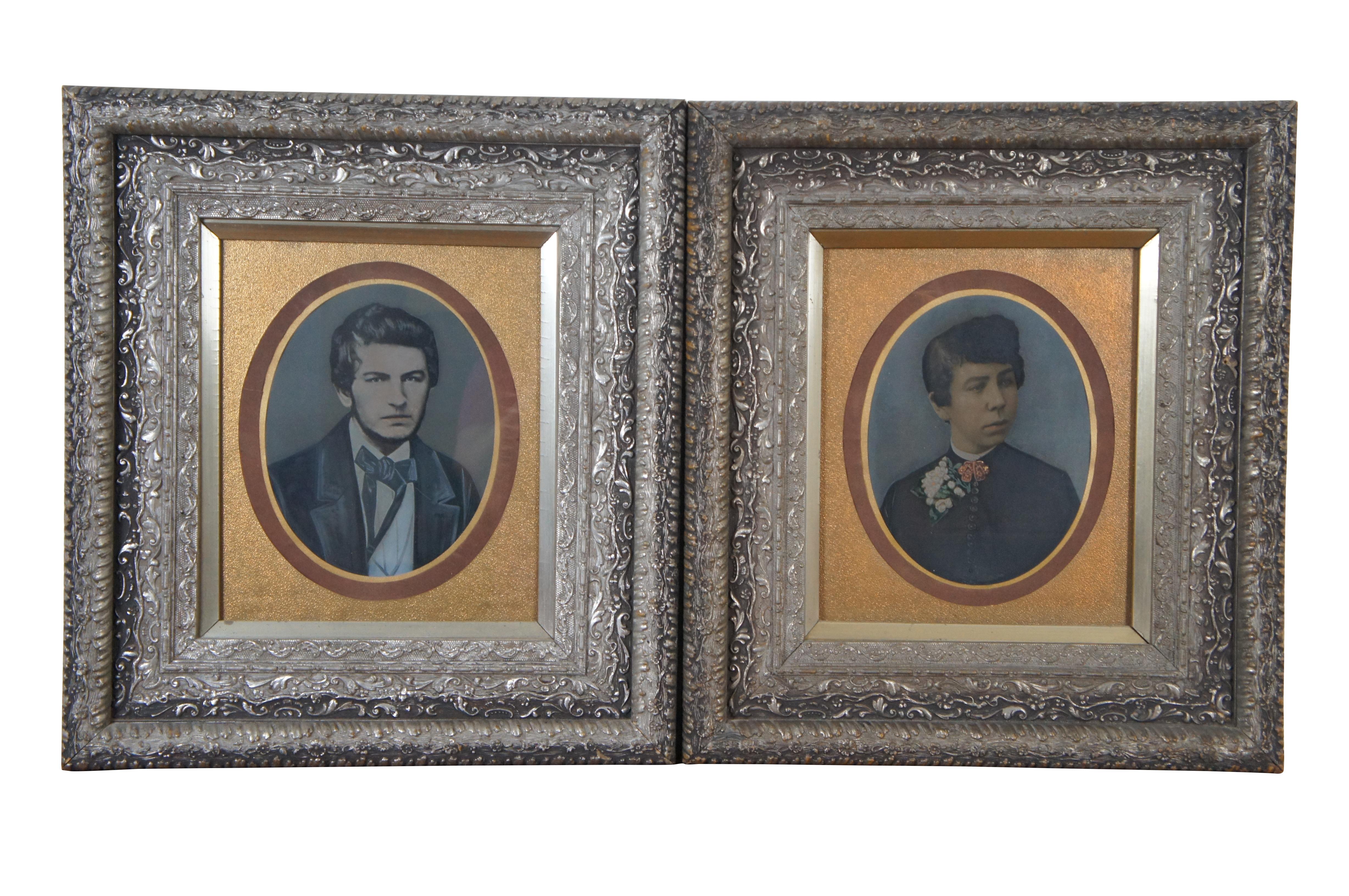 3 Antique Victorian Enhanced Painted Photographs Family Portraits In Good Condition For Sale In Dayton, OH